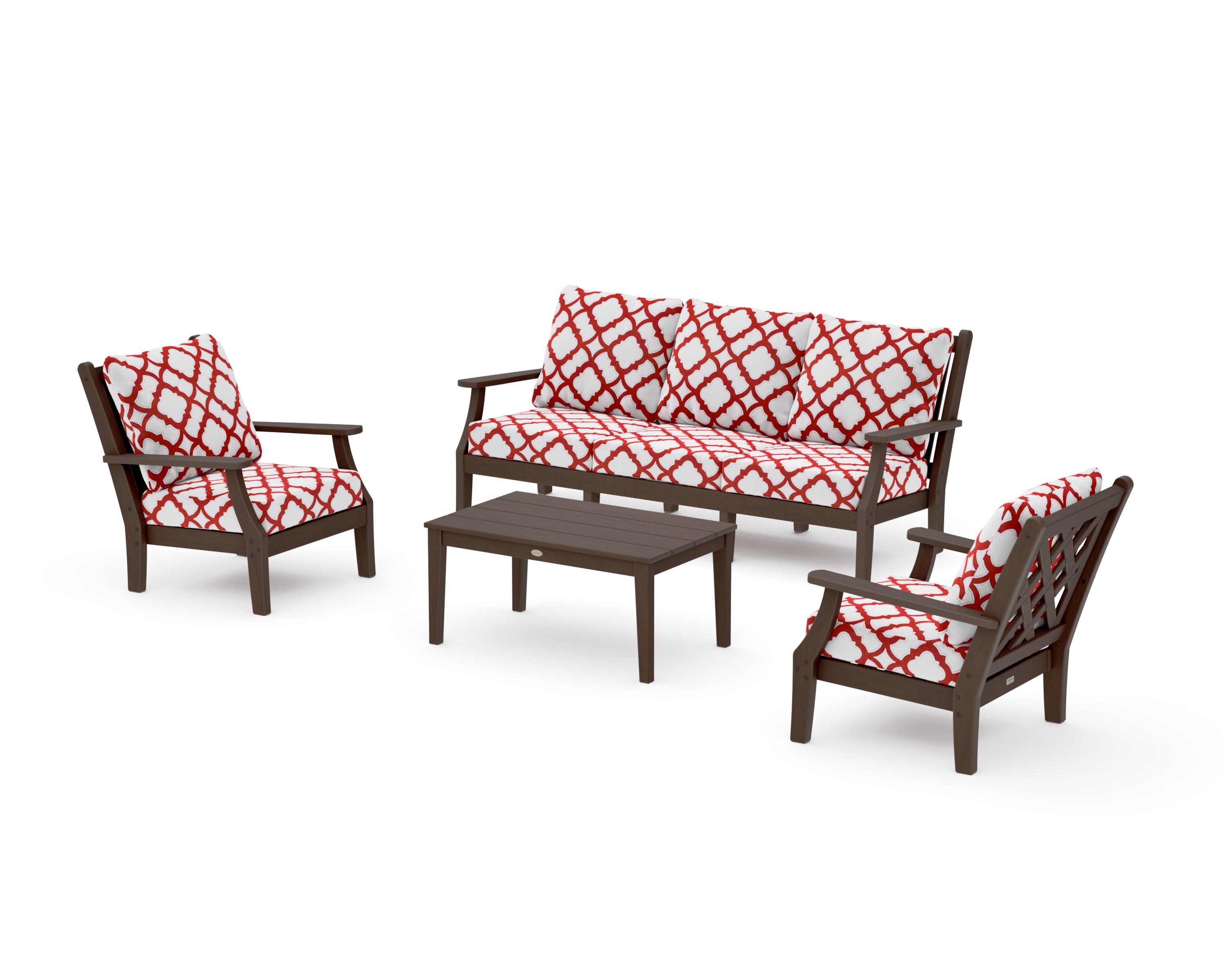 Wovendale 4-Piece Deep Seating Set with Sofa in Kona / Trellis Crimson