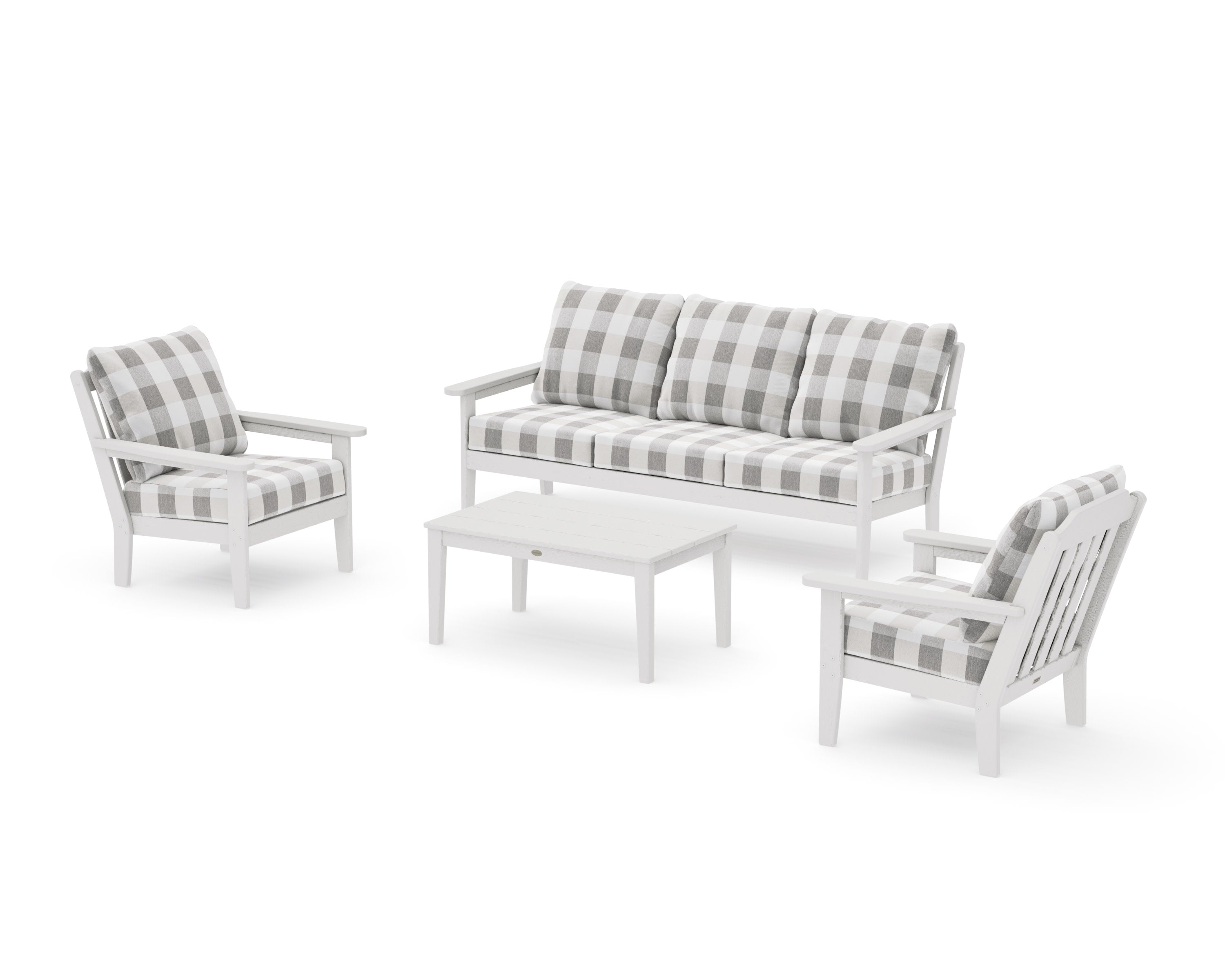 Cottage 4-Piece Deep Seating Set with Sofa in Vintage White / Buffalo Plaid Grey Mist