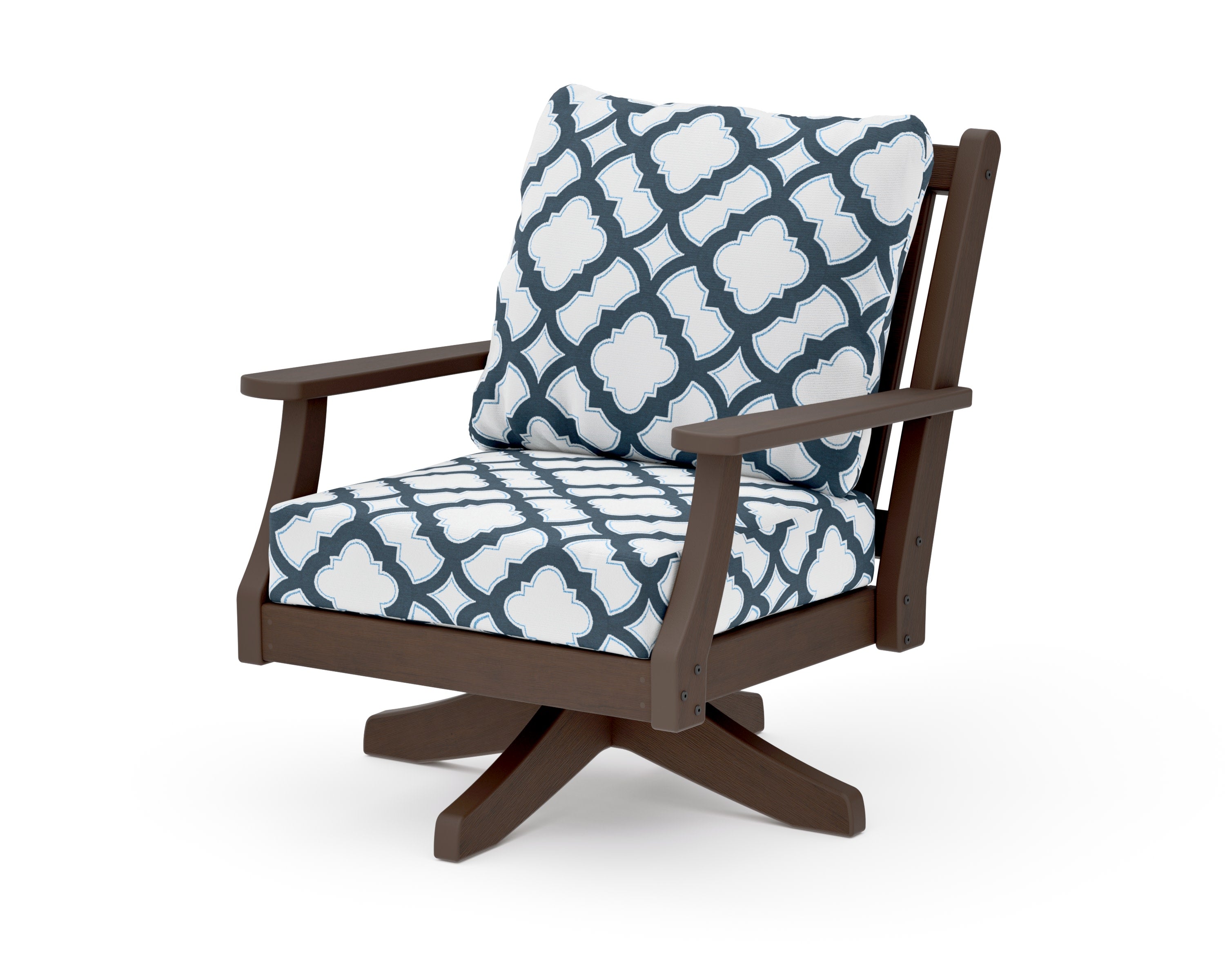 Wovendale Deep Seating Swivel Chair in Kona / Trellis Marine Indigo