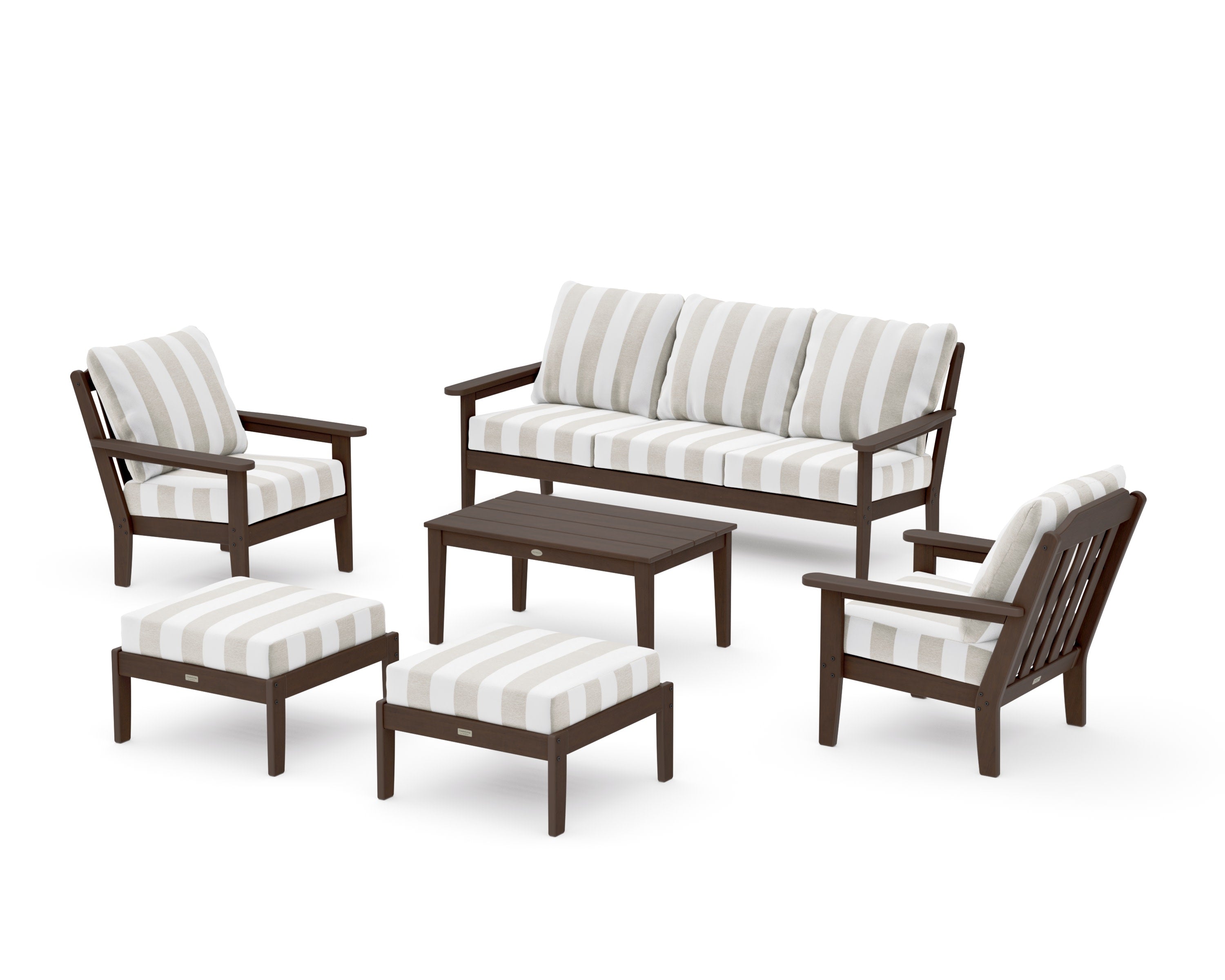 Cottage 6-Piece Lounge Sofa Set in Kona / Cabana Stripe Dune Burlap