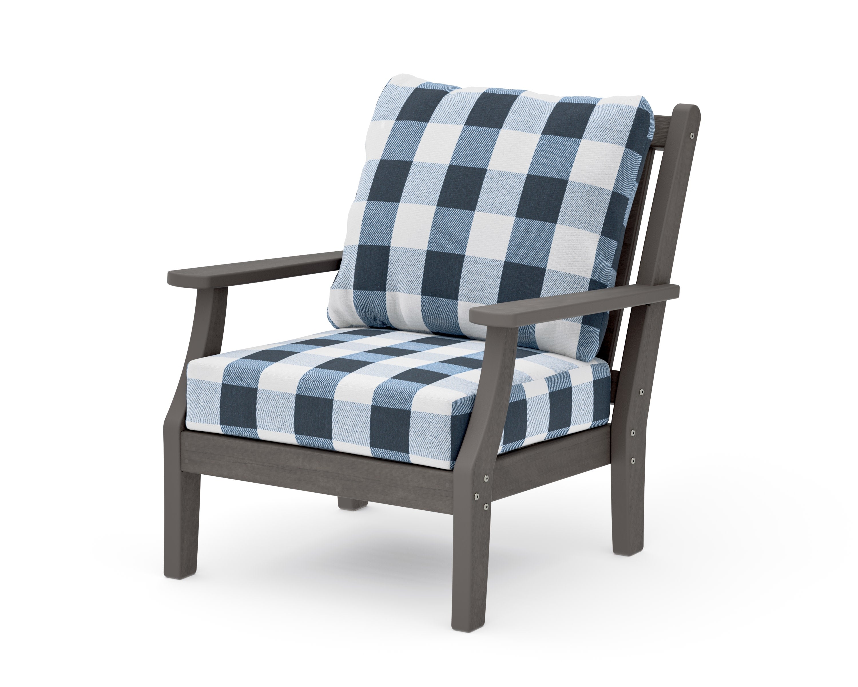 Wovendale Deep Seating Chair in Driftwood / Buffalo Plaid Marine Indigo