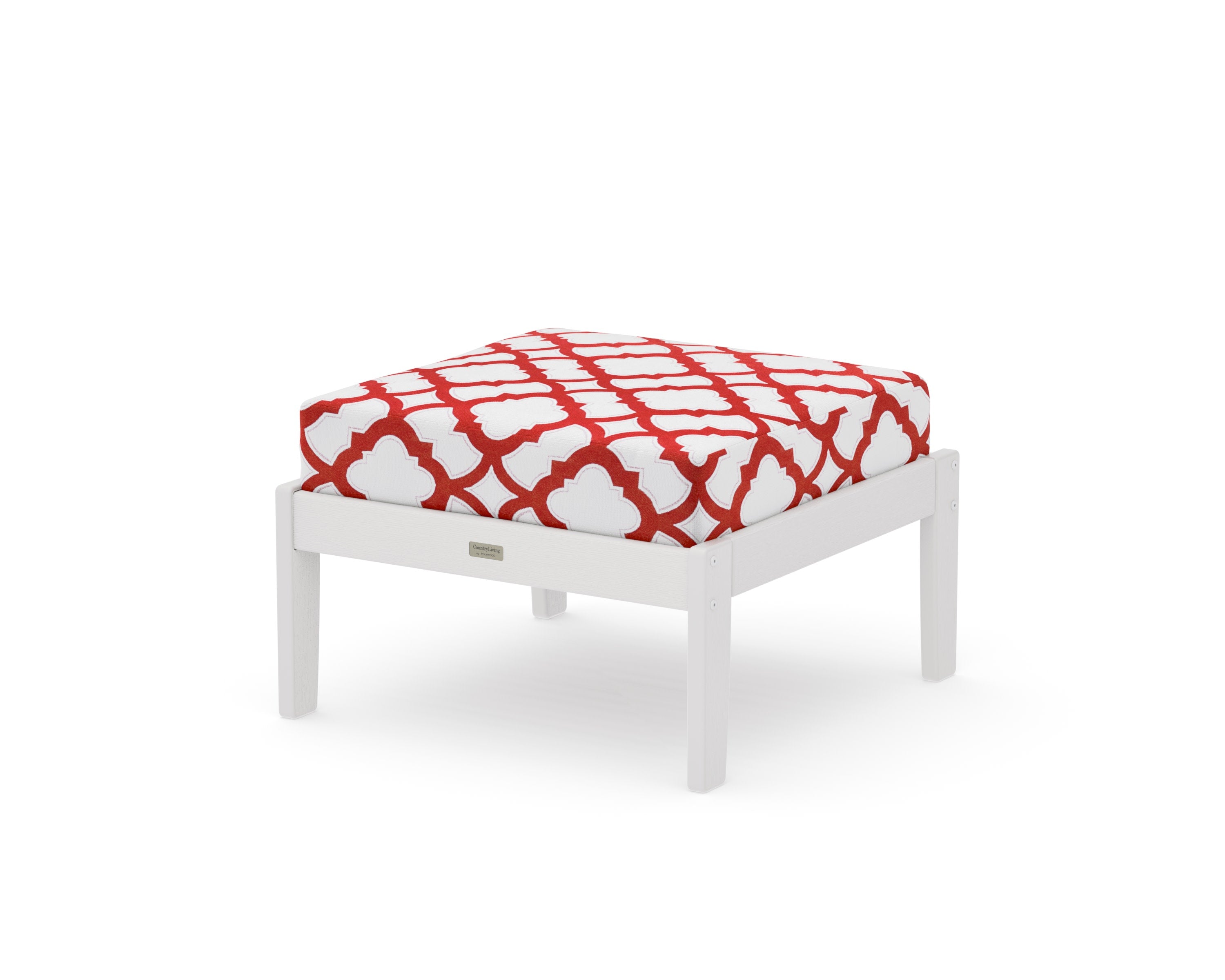 Cottage Deep Seating Ottoman in Vintage White / Trellis Crimson