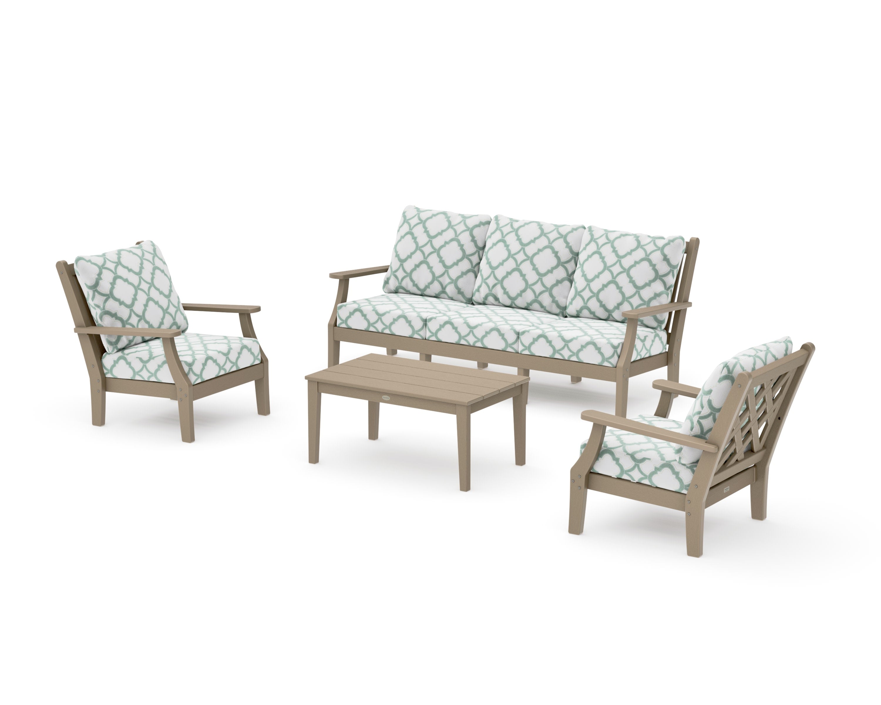 Wovendale 4-Piece Deep Seating Set with Sofa in Vintage Sahara / Trellis Glacier Spa