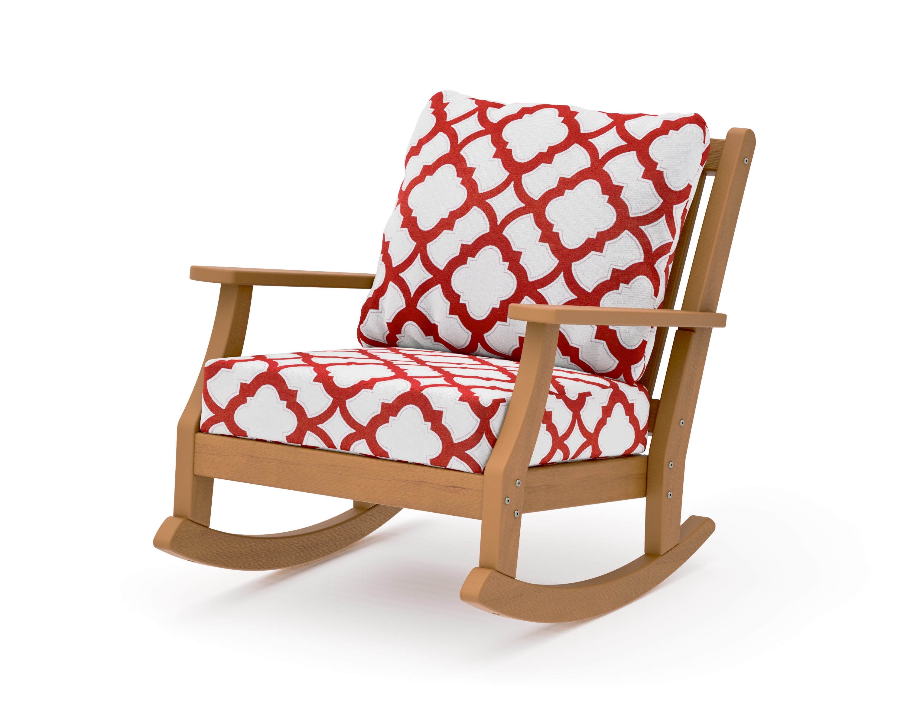 Wovendale Deep Seating Rocking Chair in Natural / Trellis Crimson