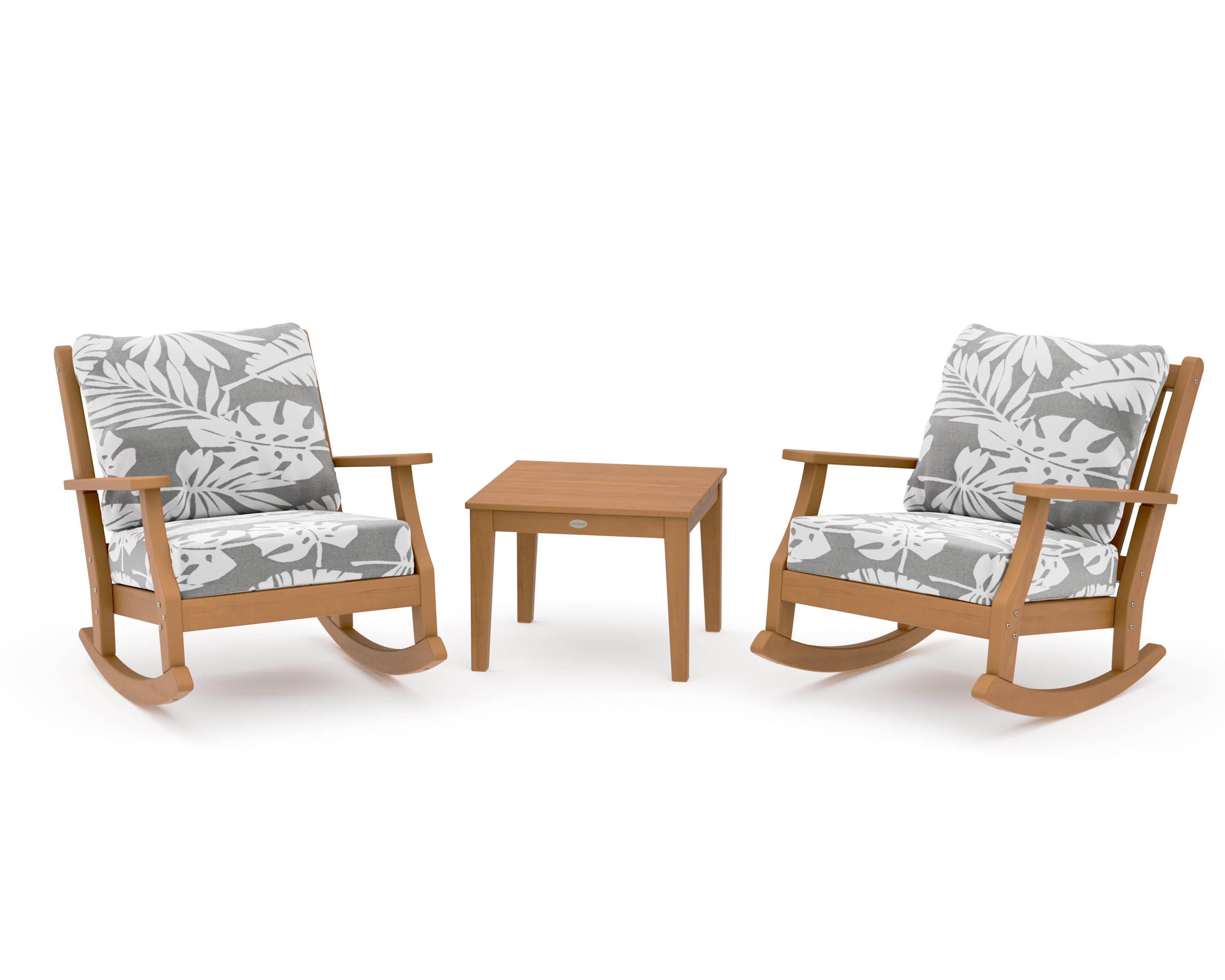 Wovendale 3-Piece Deep Seating Rocker Set in Natural / Leaf Grey Mist