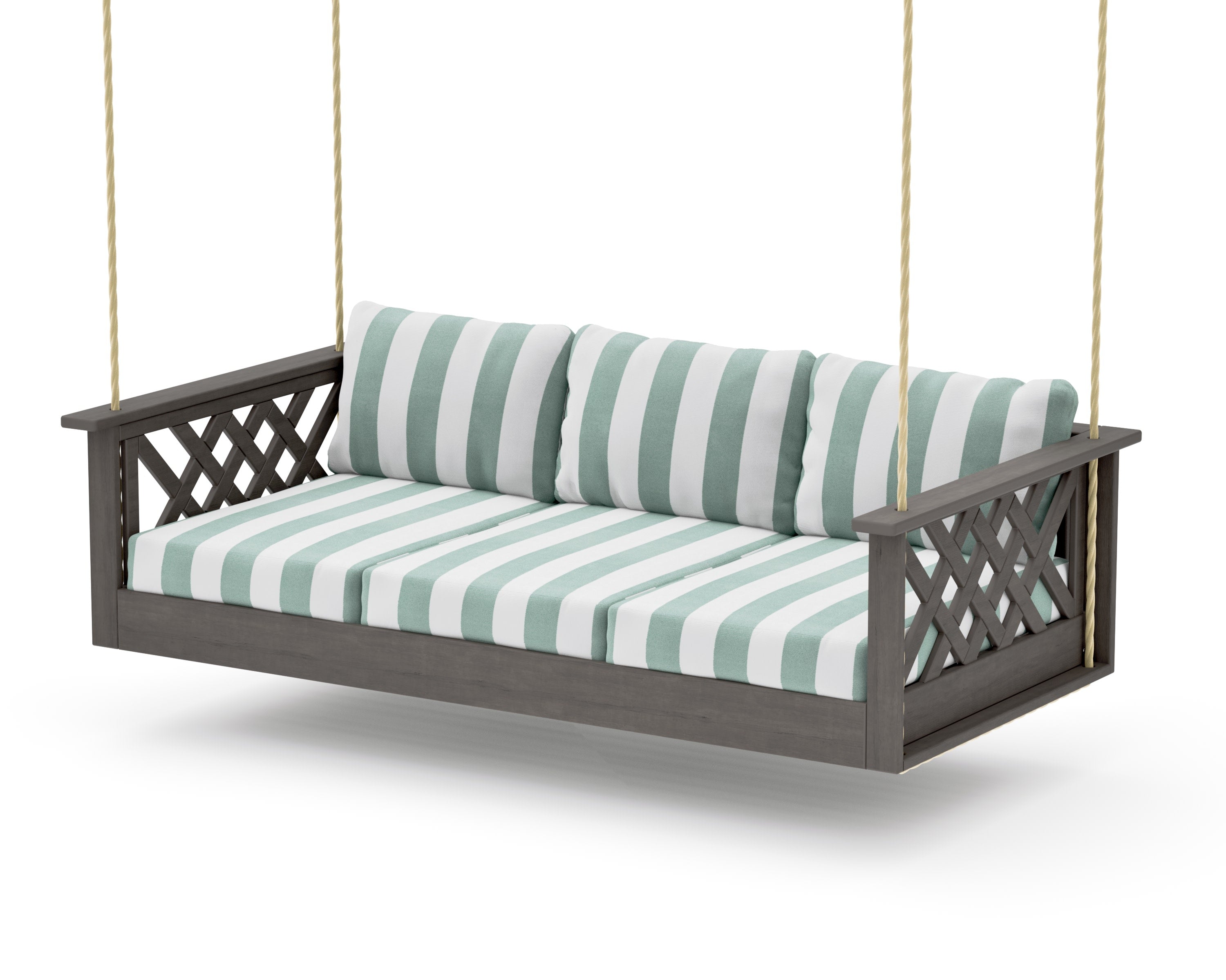 Wovendale Daybed Swing in Driftwood / Cabana Stripe Glacier Spa