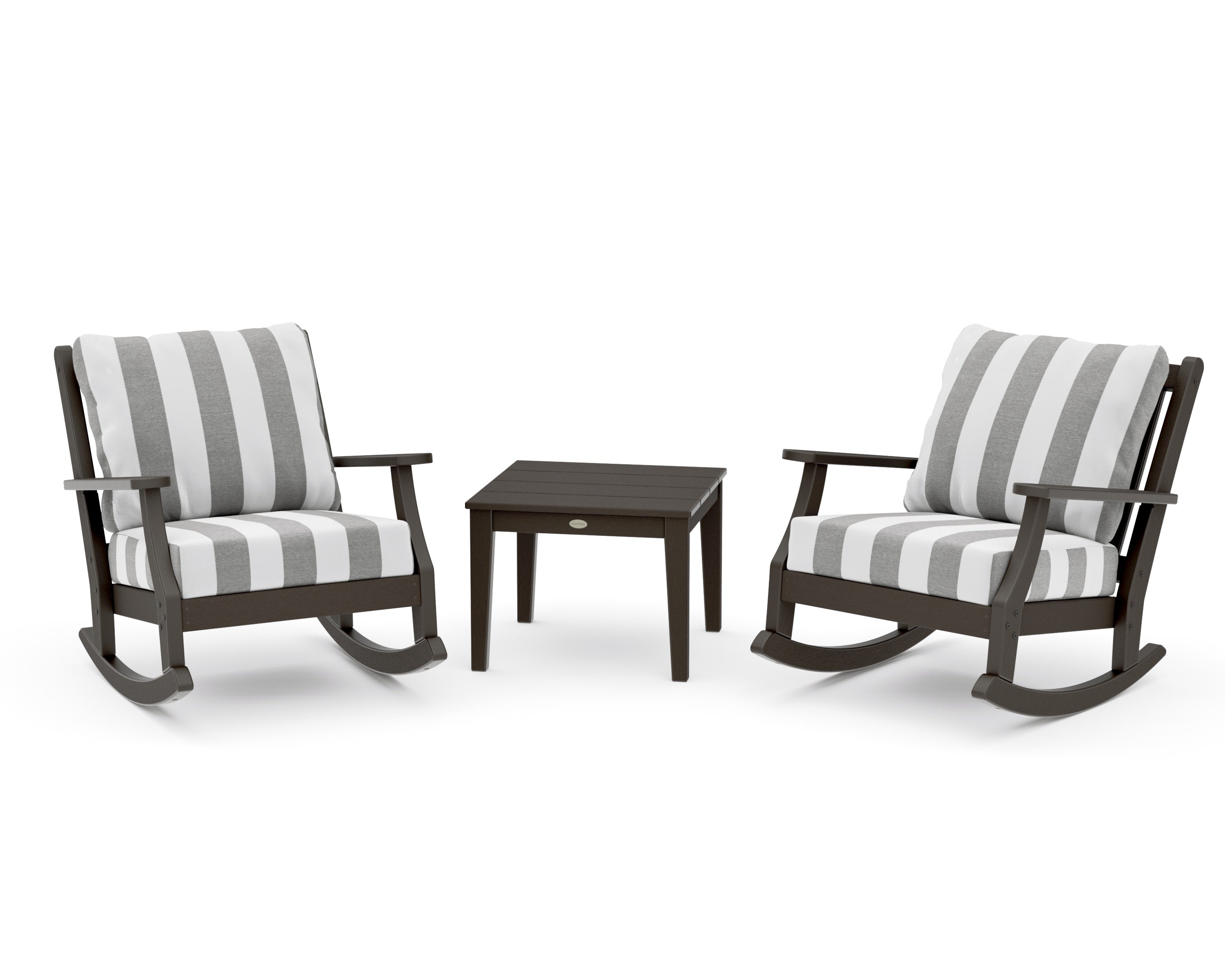 Wovendale 3-Piece Deep Seating Rocker Set in Vintage Coffee / Cabana Stripe Grey Mist