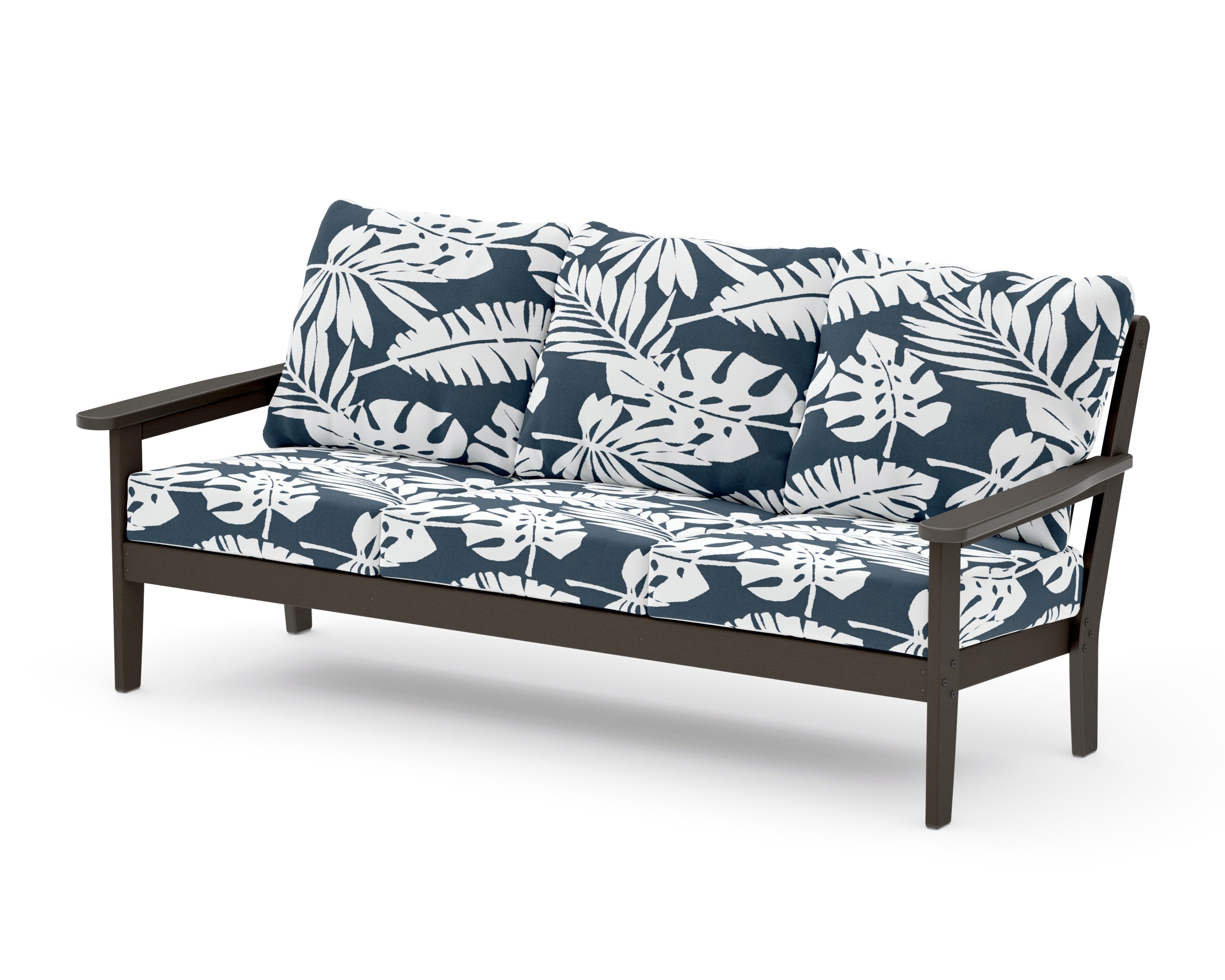 Cottage Deep Seating Sofa in Vintage Coffee / Leaf Marine Indigo