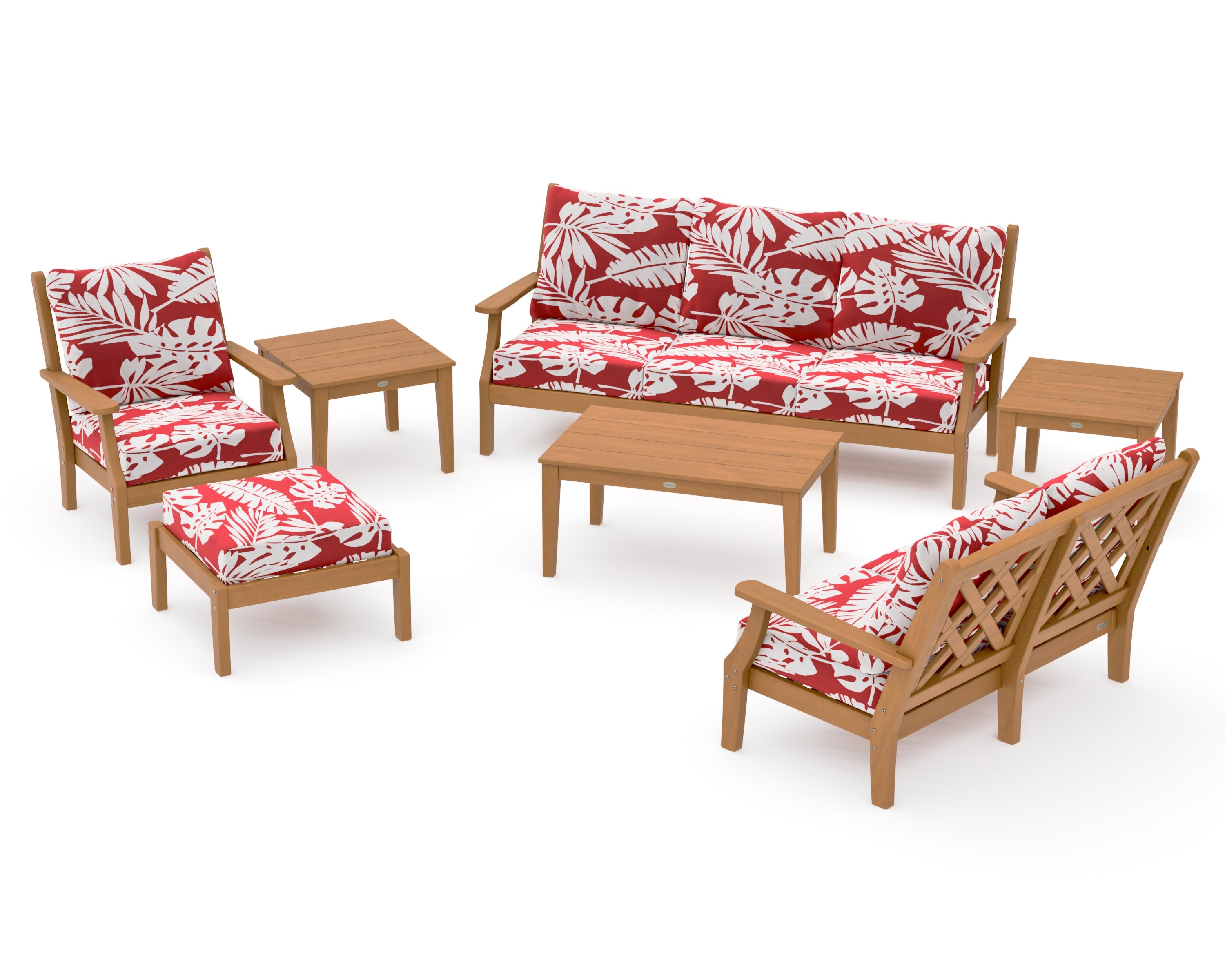 Wovendale 7-Piece Deep Seating Set in Natural / Leaf Crimson