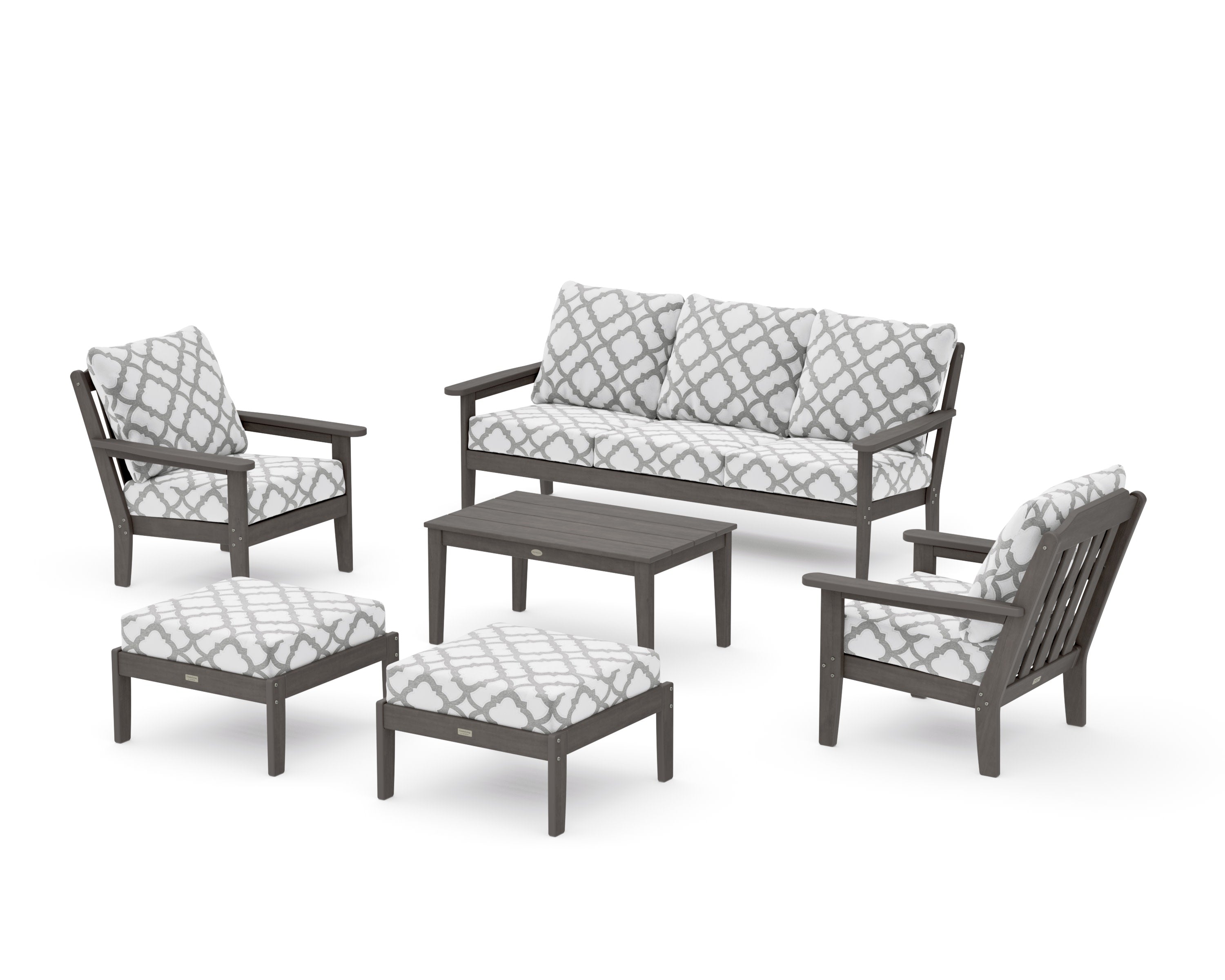Cottage 6-Piece Lounge Sofa Set in Driftwood / Trellis Grey Mist
