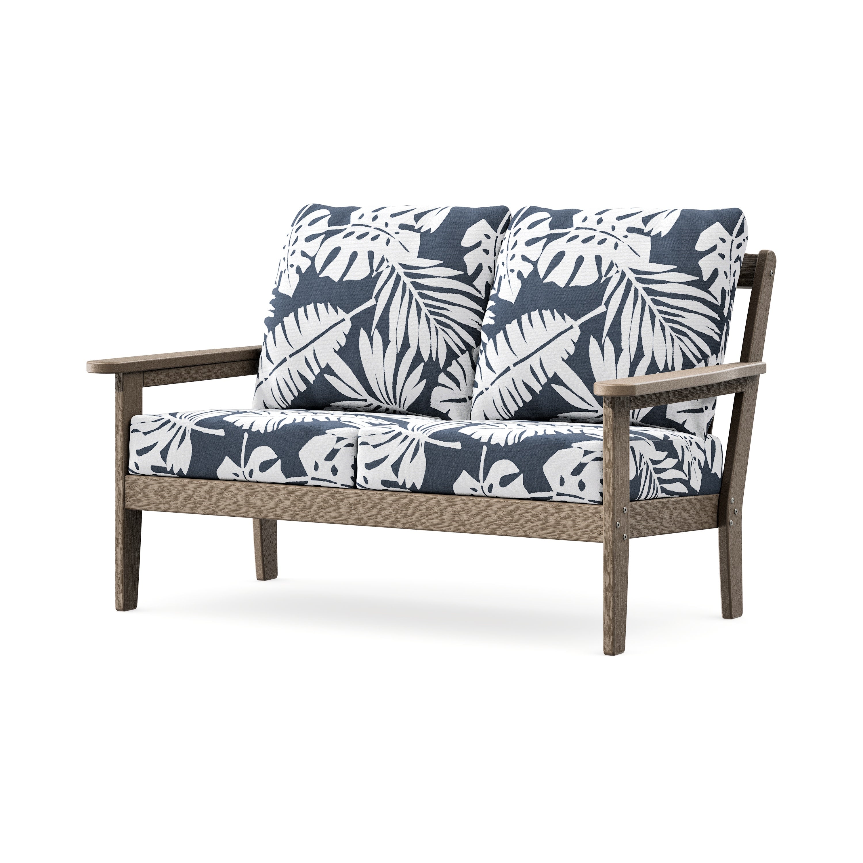 Cottage Deep Seating Loveseat in Vintage Sahara / Leaf Marine Indigo