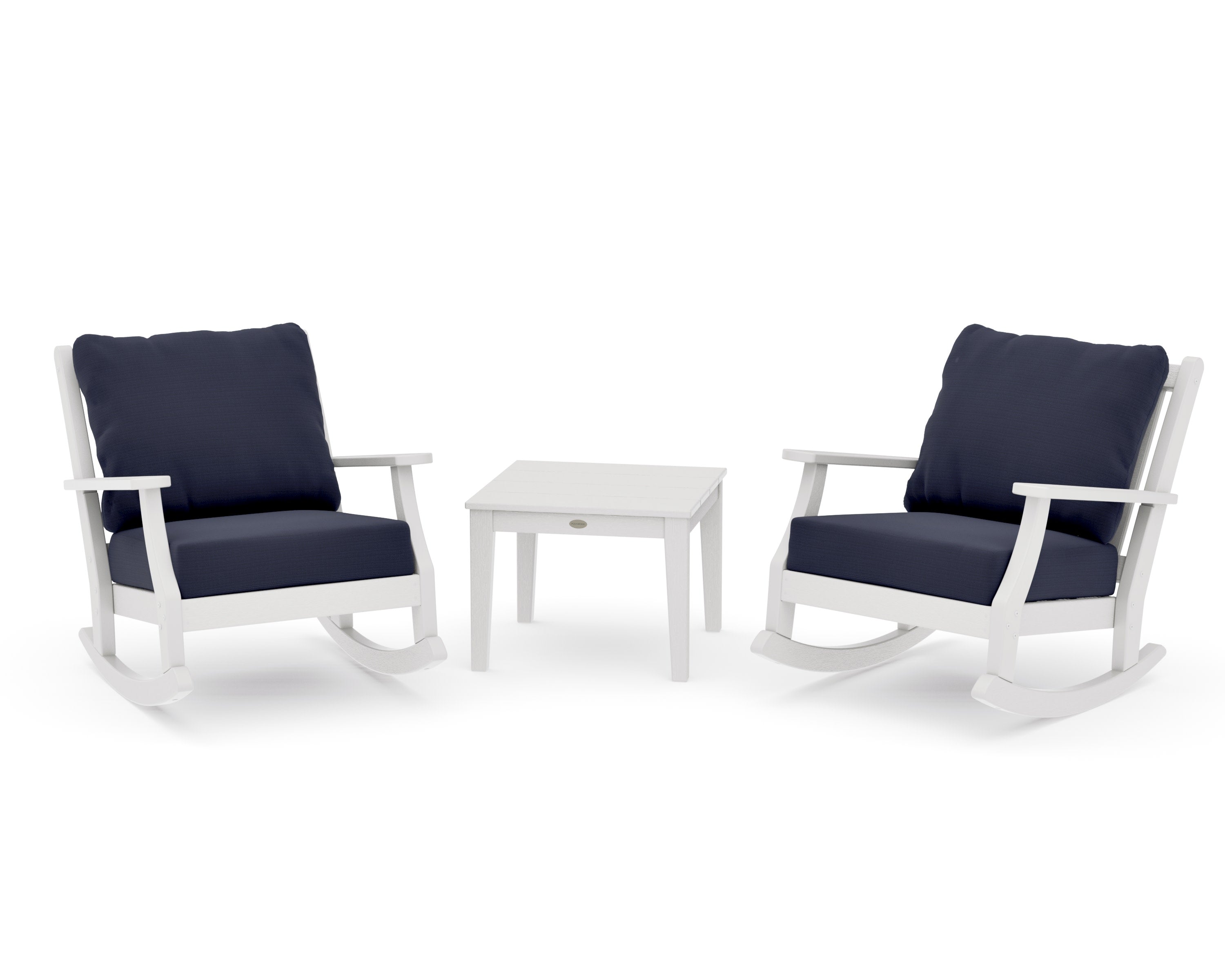Wovendale 3-Piece Deep Seating Rocker Set in Vintage White / Navy Linen