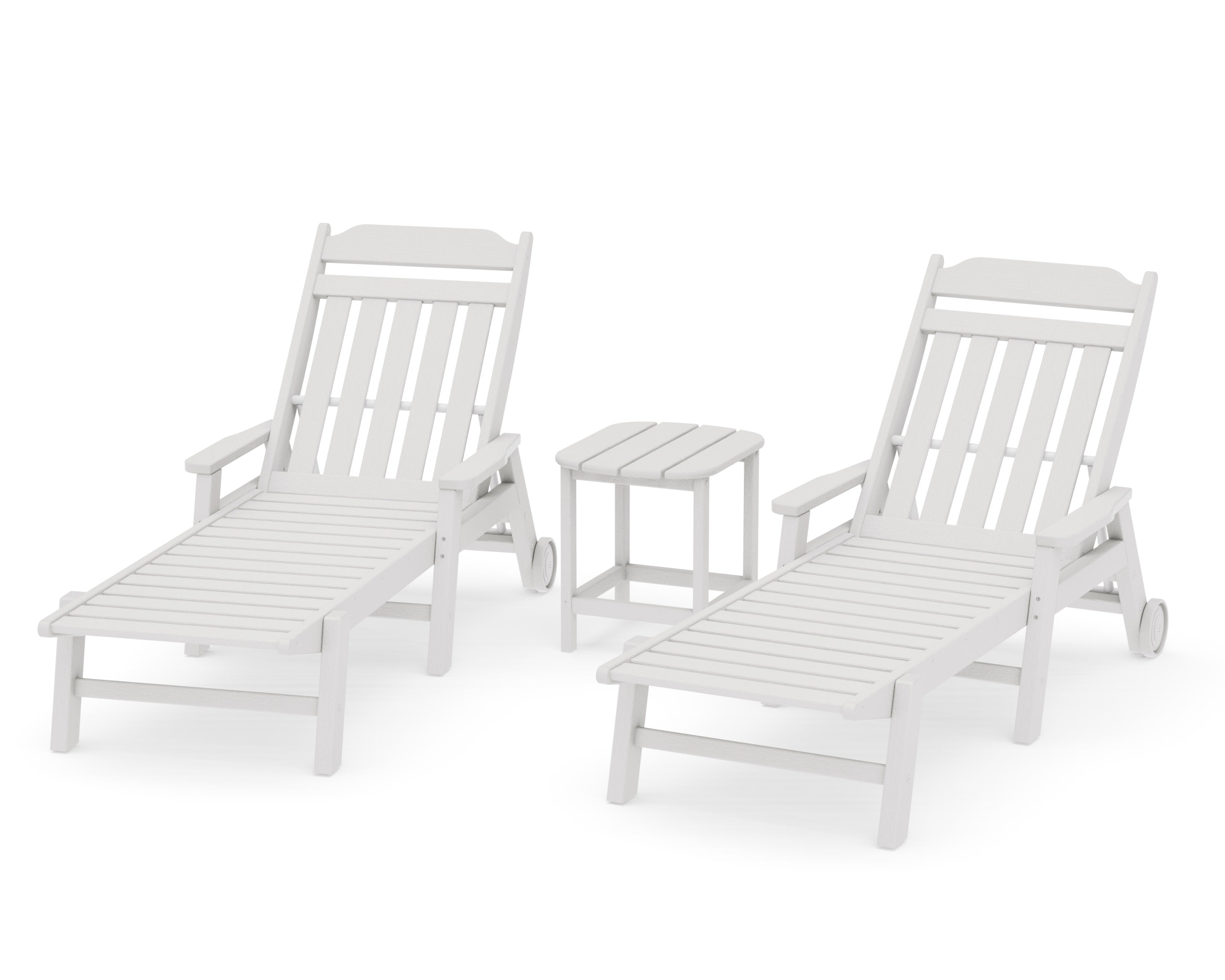 Cottage 3-Piece Chaise Set with Arms and Wheels in Vintage White