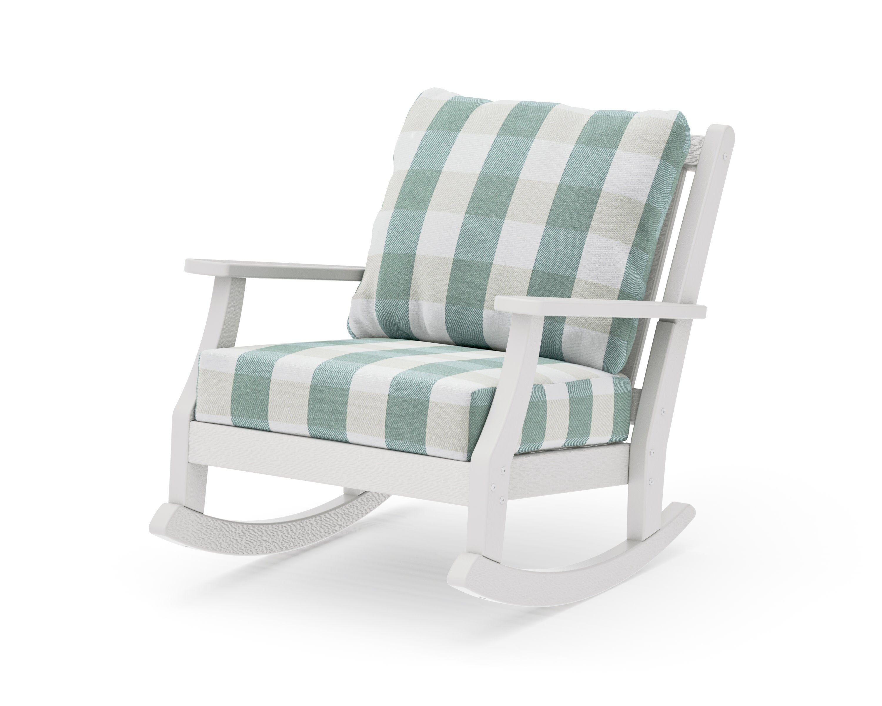 Wovendale Deep Seating Rocking Chair in Vintage White / Buffalo Plaid Glacier Spa