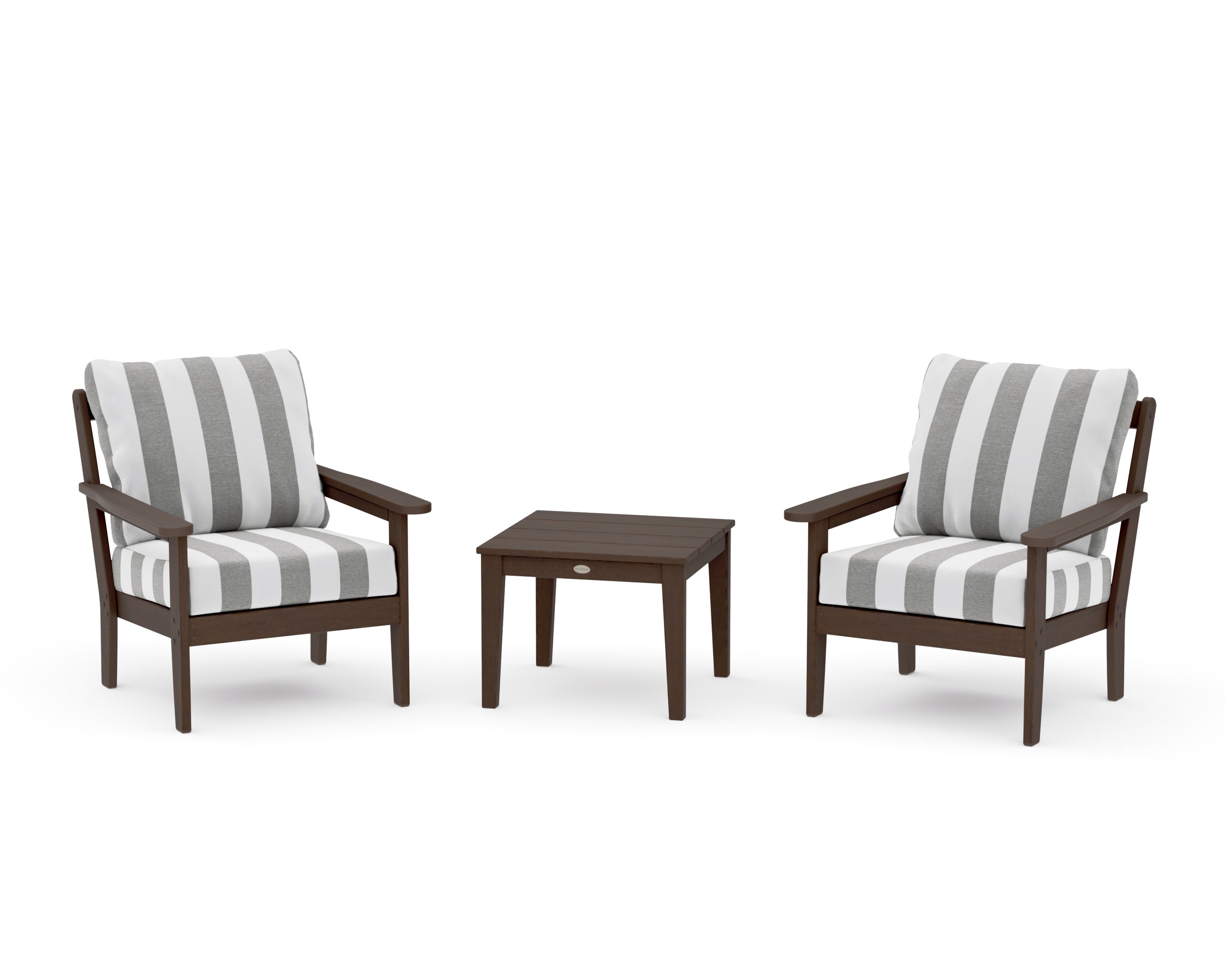 Cottage 3-Piece Deep Seating Set in Kona / Cabana Stripe Grey Mist