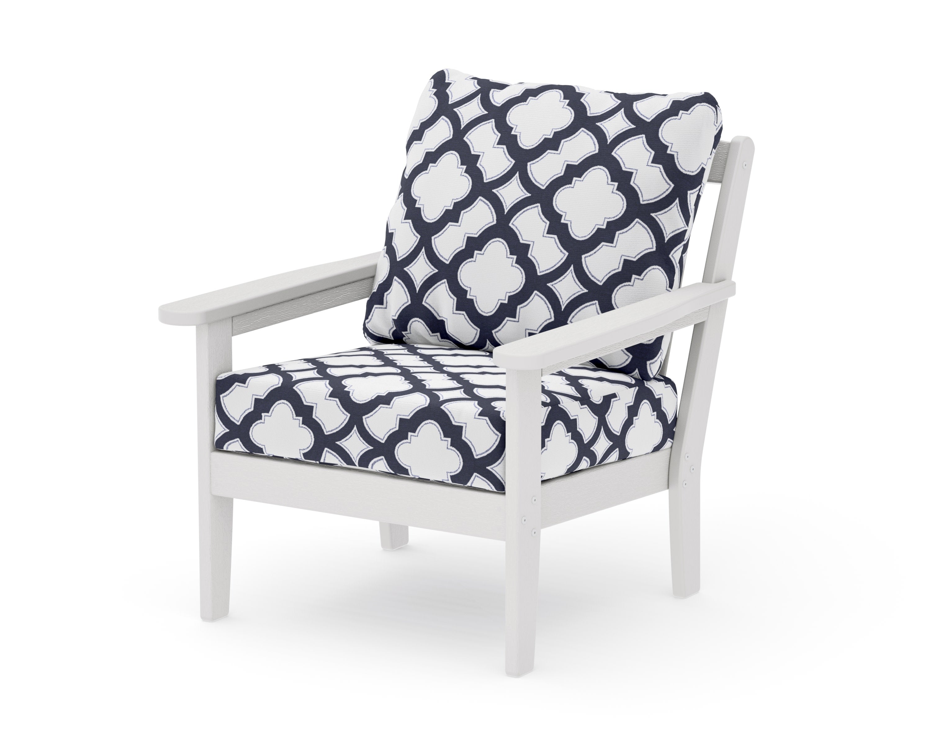 Cottage Deep Seating Chair in Vintage White / Trellis Navy