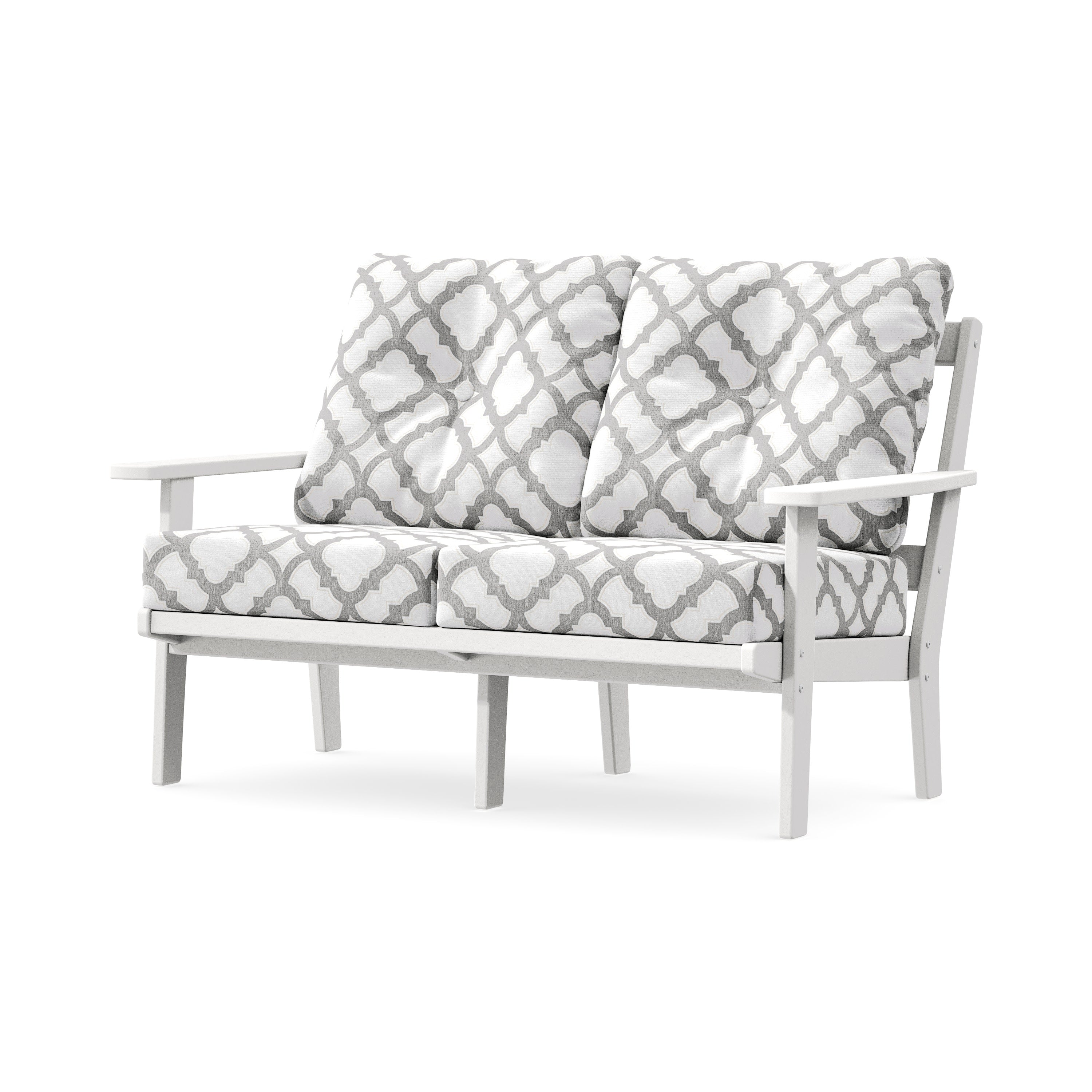 Prairie Deep SeatingLoveseat in White / Trellis Grey Mist