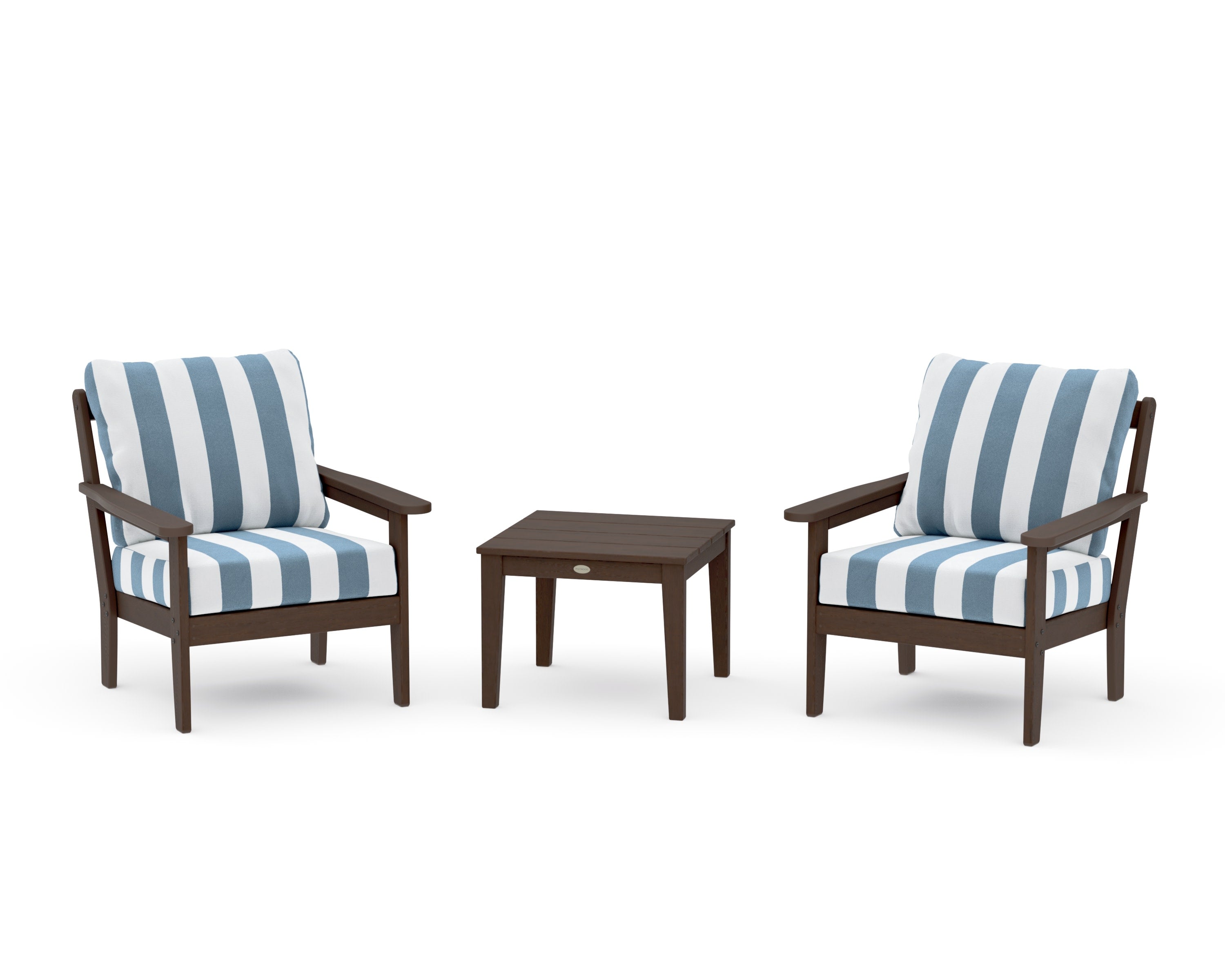 Cottage 3-Piece Deep Seating Set in Kona / Cabana Stripe Sky Blue