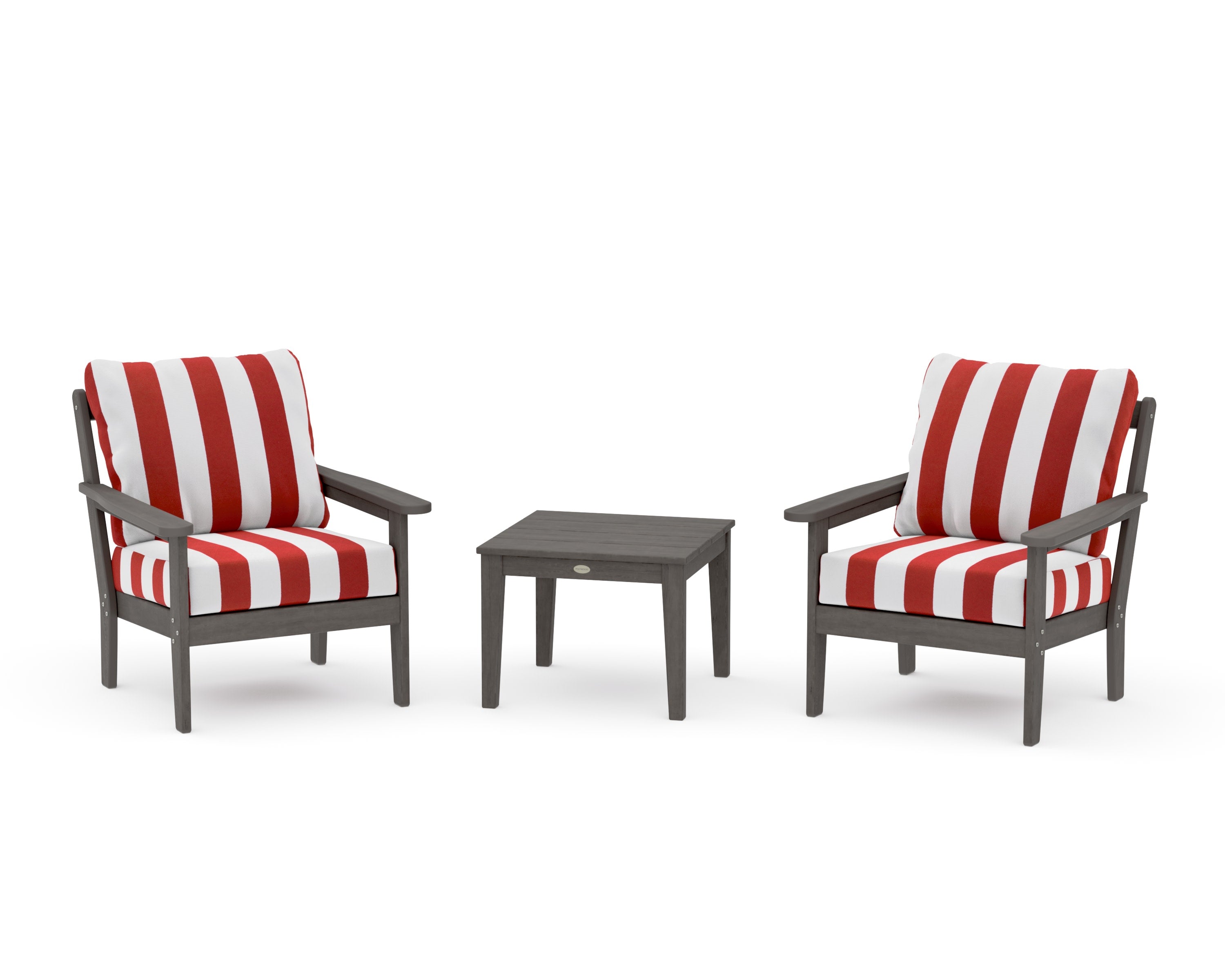 Cottage 3-Piece Deep Seating Set in Driftwood / Cabana Stripe Crimson