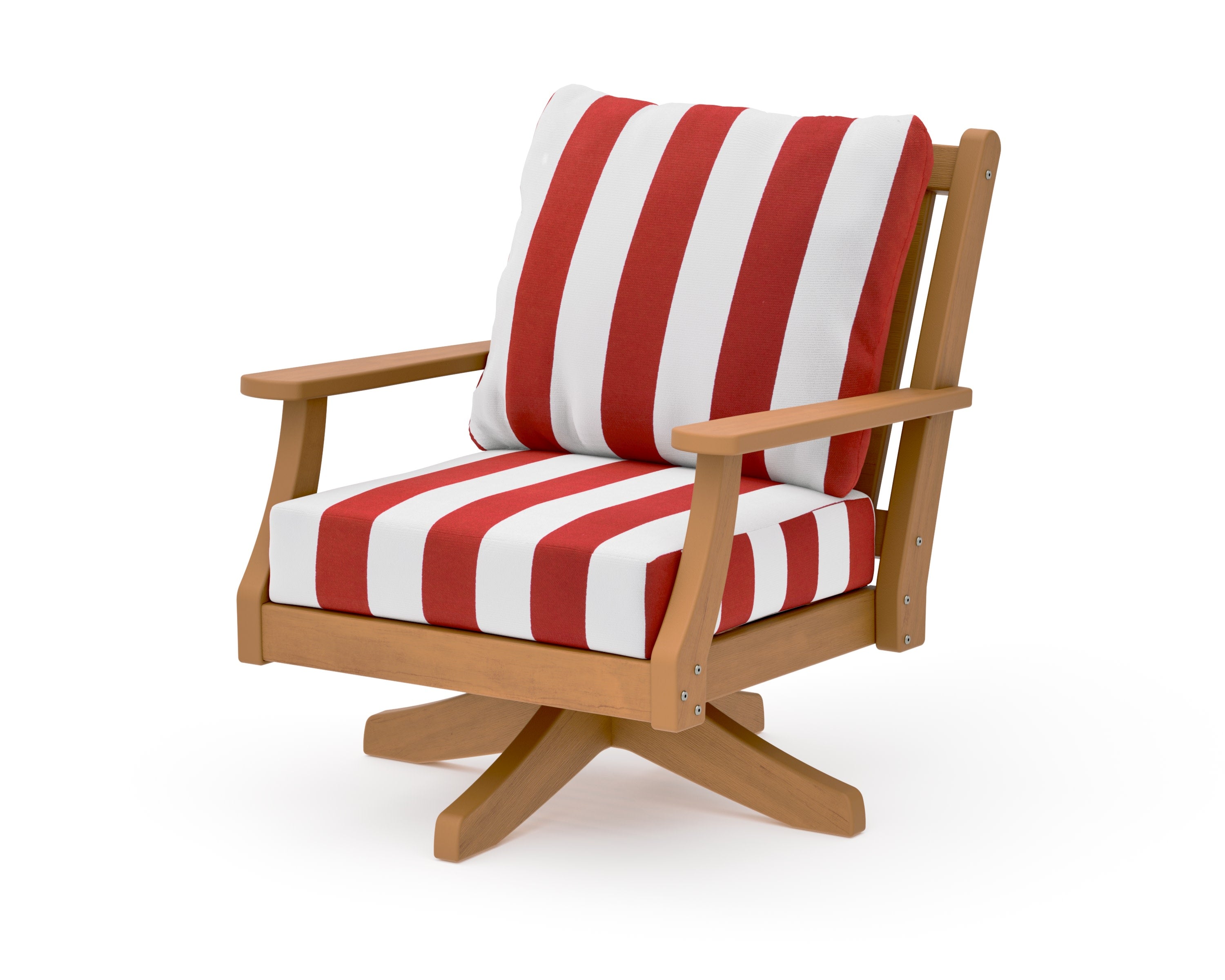 Wovendale Deep Seating Swivel Chair in Natural / Cabana Stripe Crimson