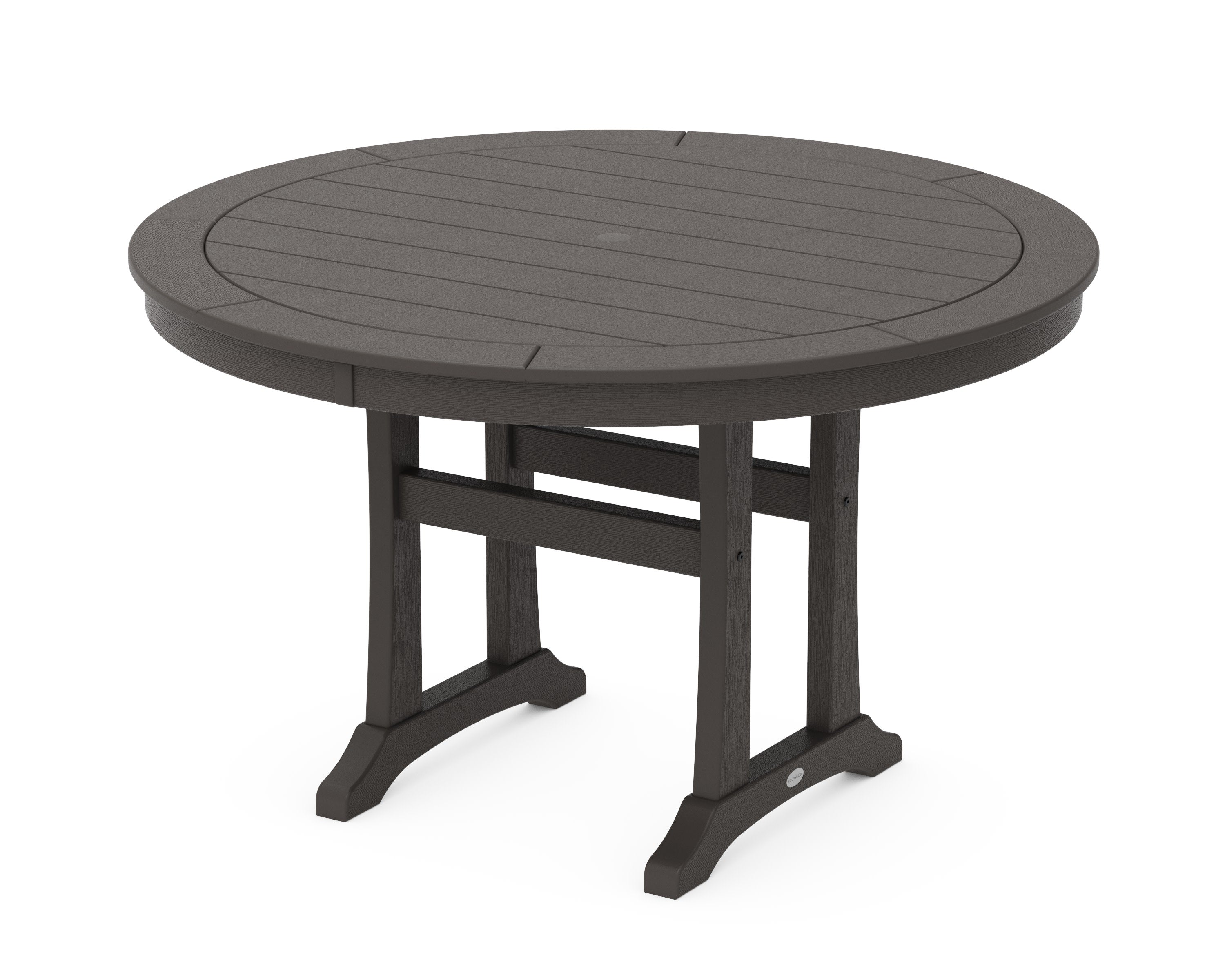 Nautical Trestle 48" Round Dining Table in Vintage Coffee