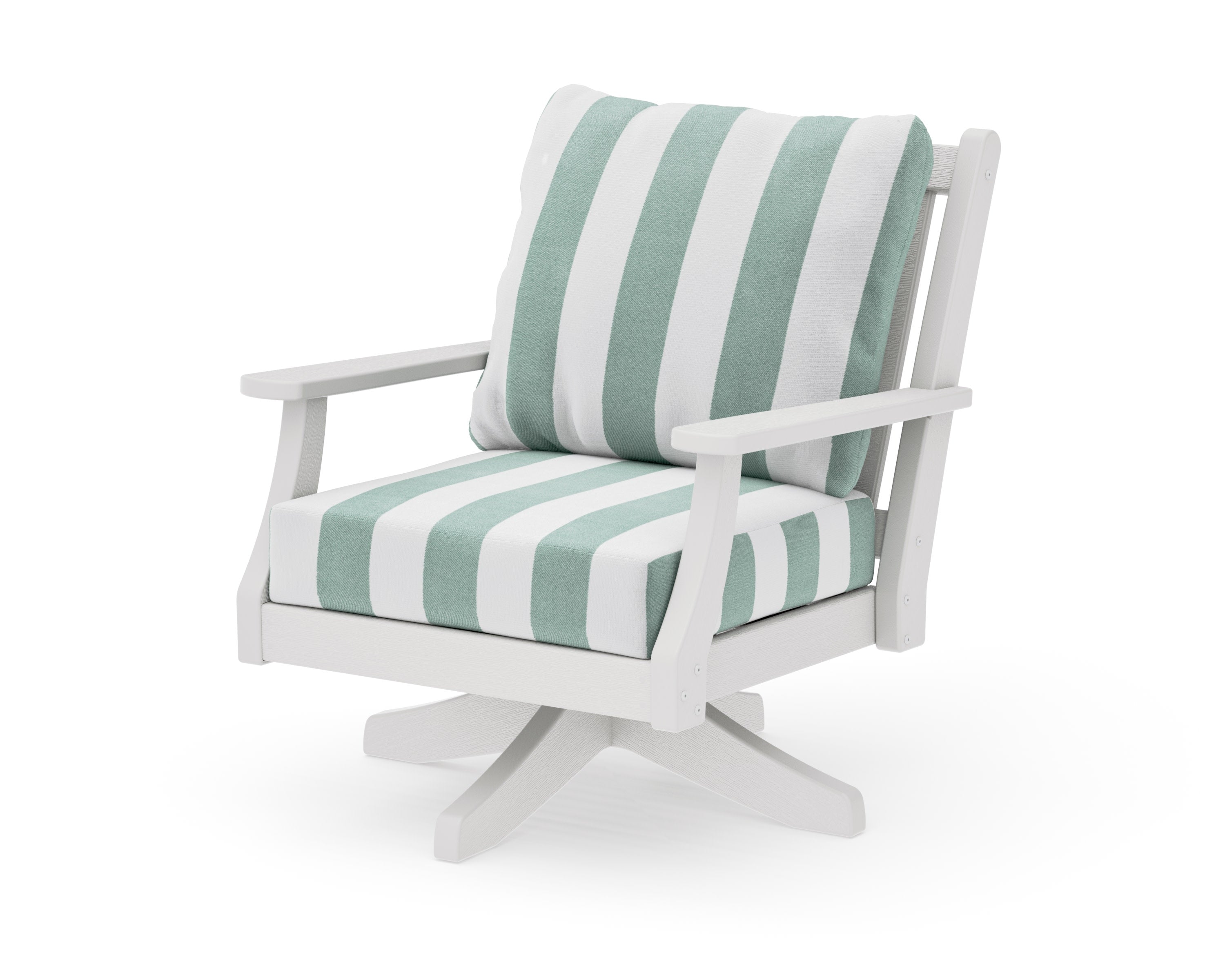 Wovendale Deep Seating Swivel Chair in Vintage White / Cabana Stripe Glacier Spa