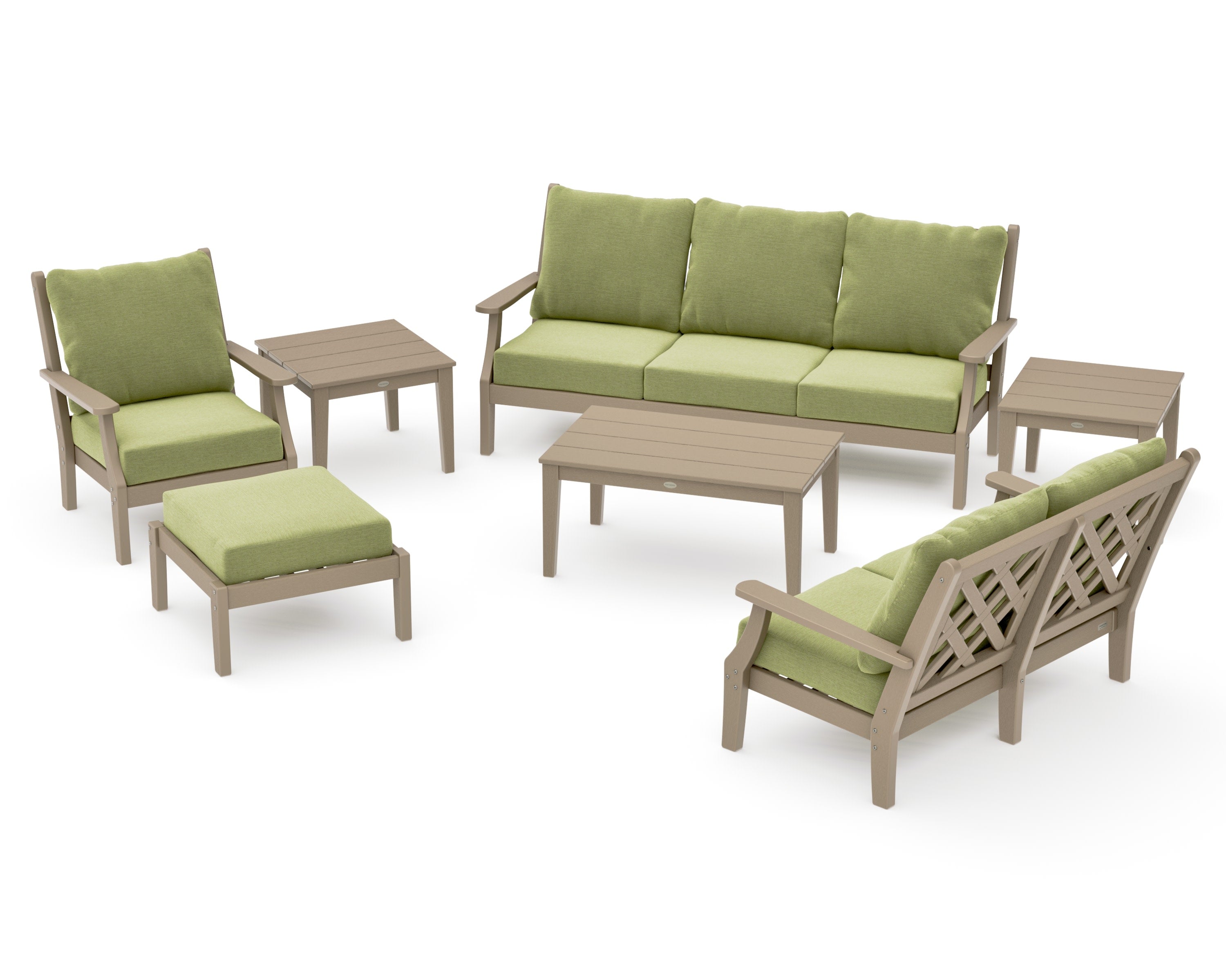 Wovendale 7-Piece Deep Seating Set in Vintage Sahara / Chartreuse Boucle