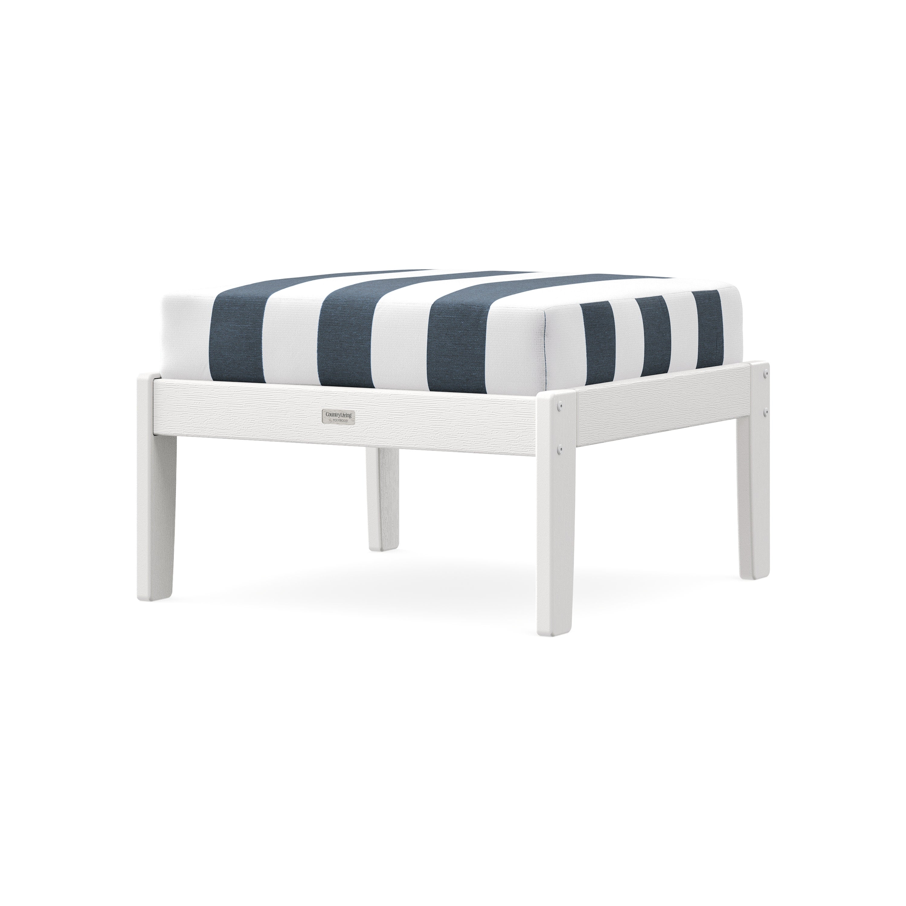 Cottage Deep Seating Ottoman in Vintage White / Cabana Stripe Marine Indigo