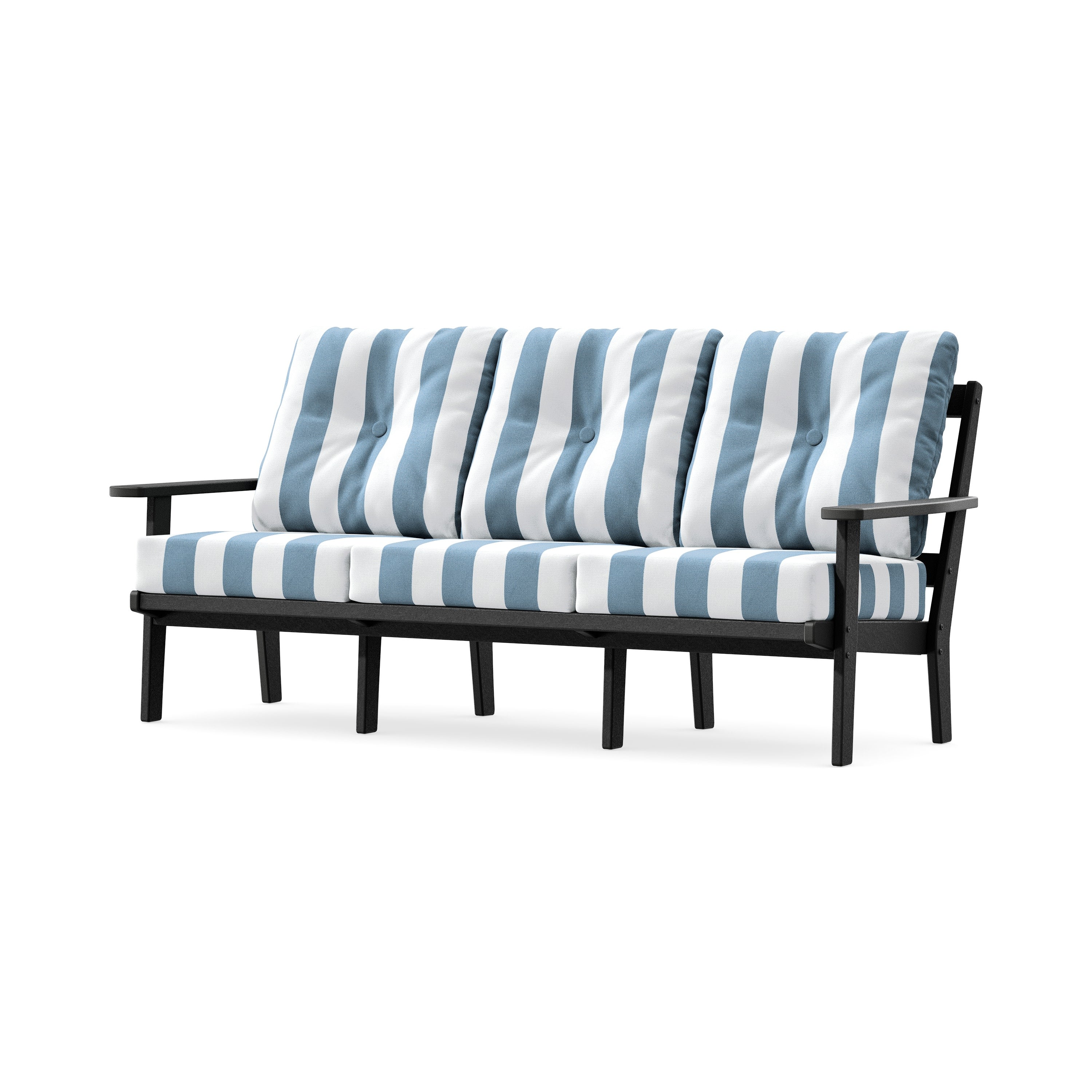 PrairieDeep Seating Sofa in Black / Cabana Stripe Sky Blue