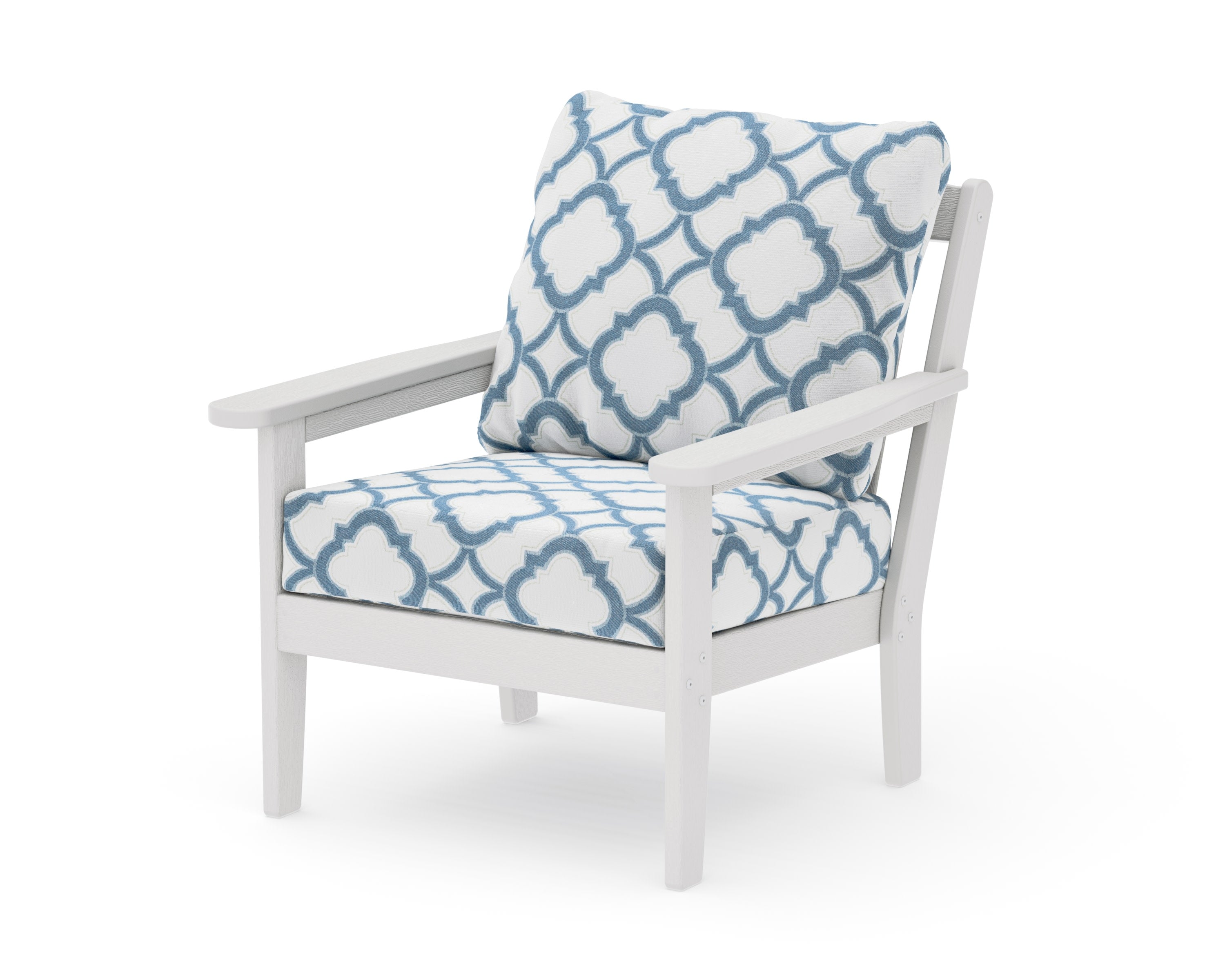 Cottage Deep Seating Chair in Vintage White / Trellis Sky Blue