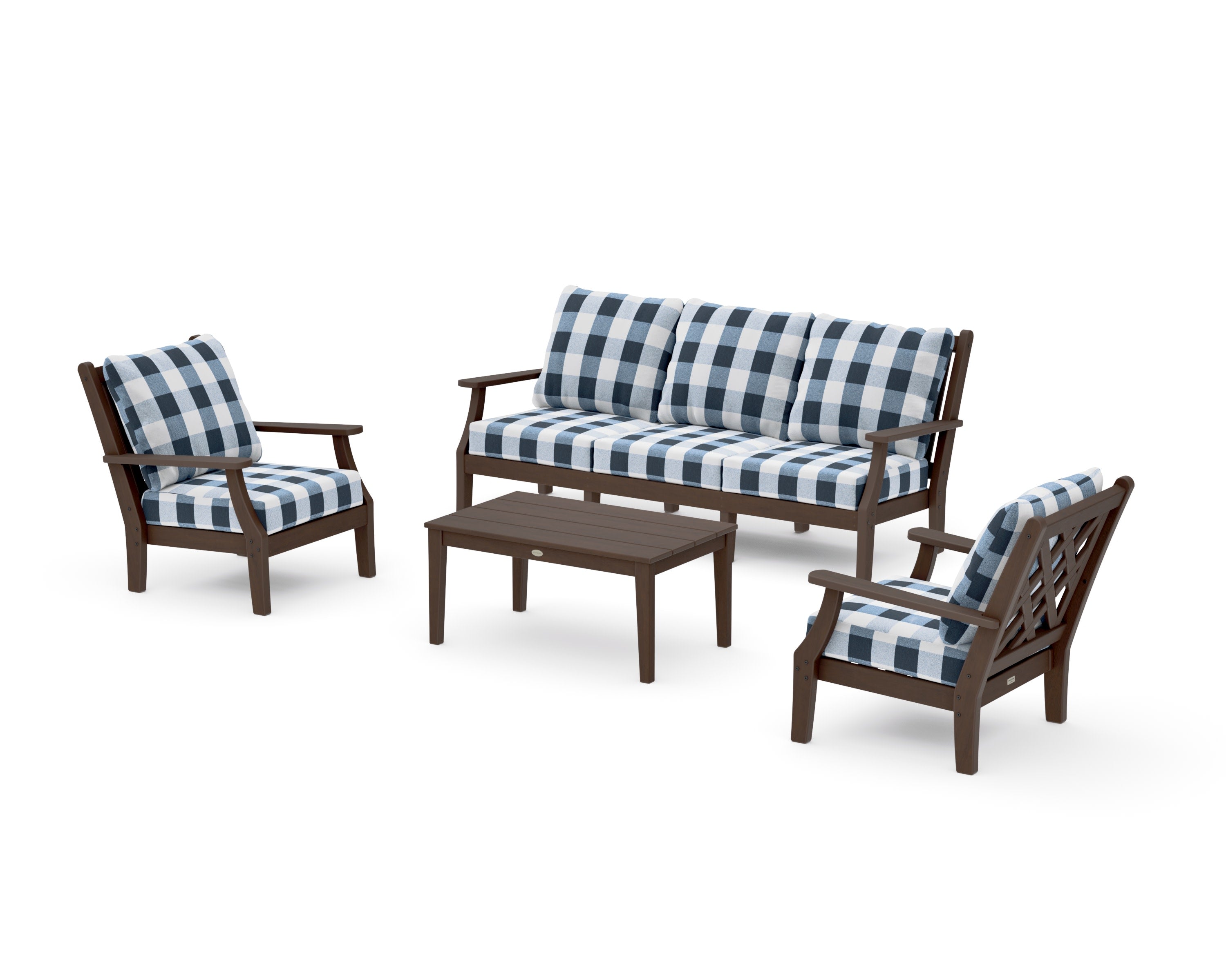 Wovendale 4-Piece Deep Seating Set with Sofa in Kona / Buffalo Plaid Marine Indigo