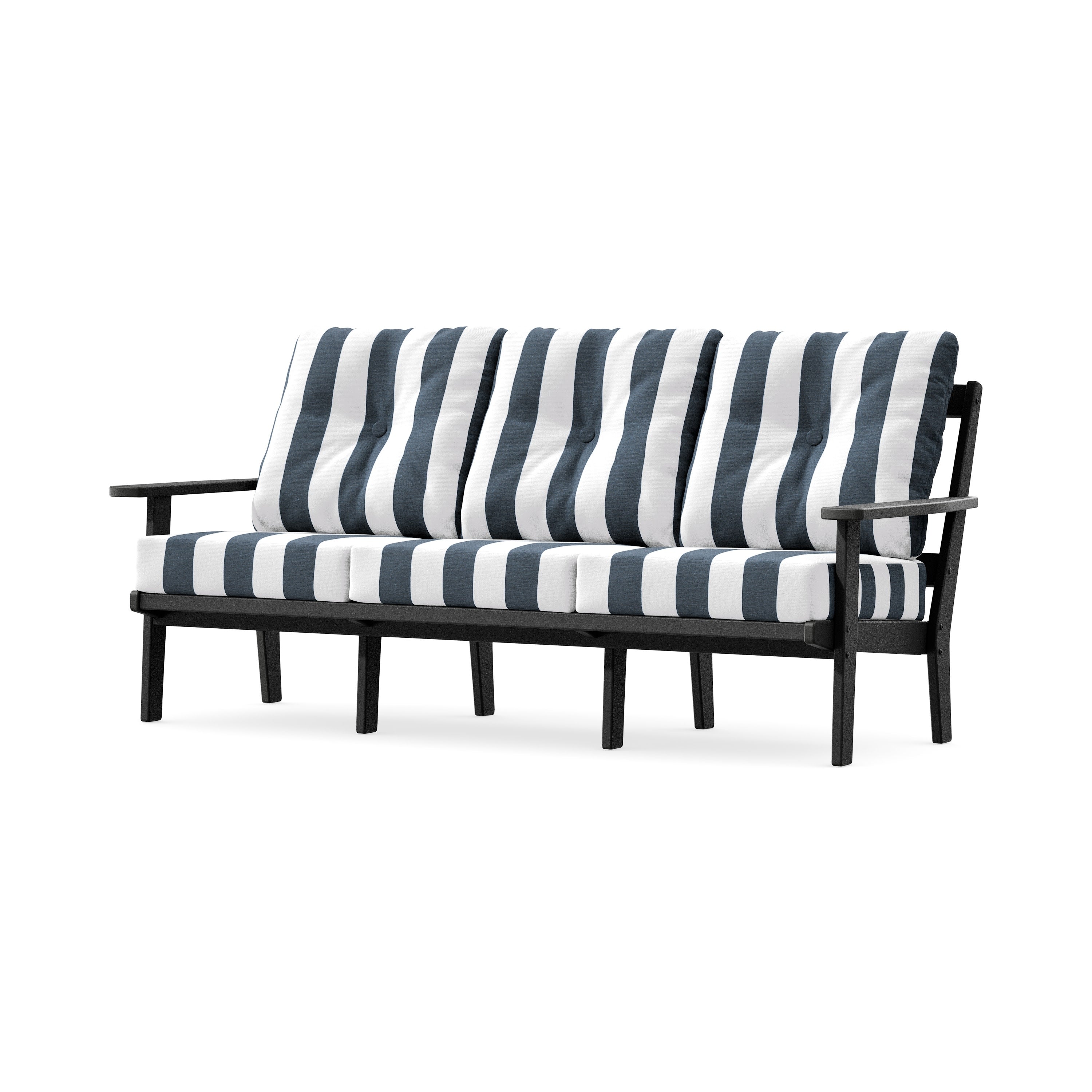 PrairieDeep Seating Sofa in Black / Cabana Stripe Marine Indigo