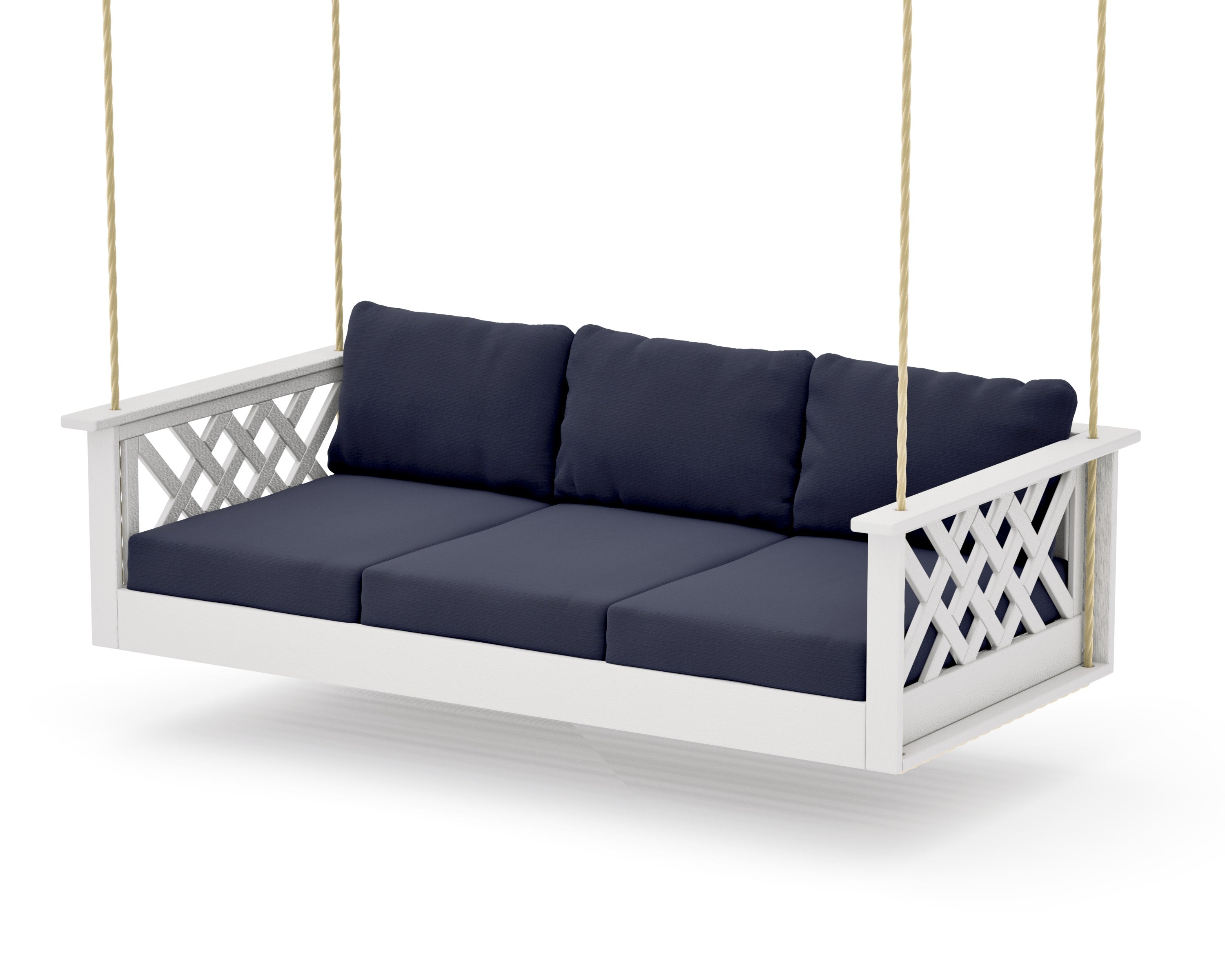 Wovendale Daybed Swing in Vintage White / Navy Linen