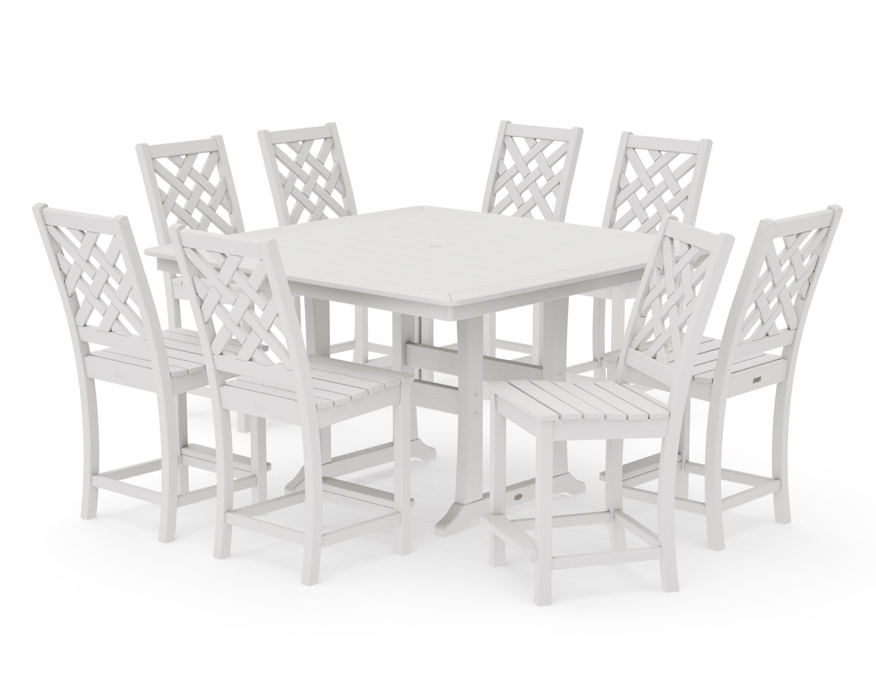 Wovendale Side Chair 9-Piece Square Counter Set with Trestle Legs in Vintage White