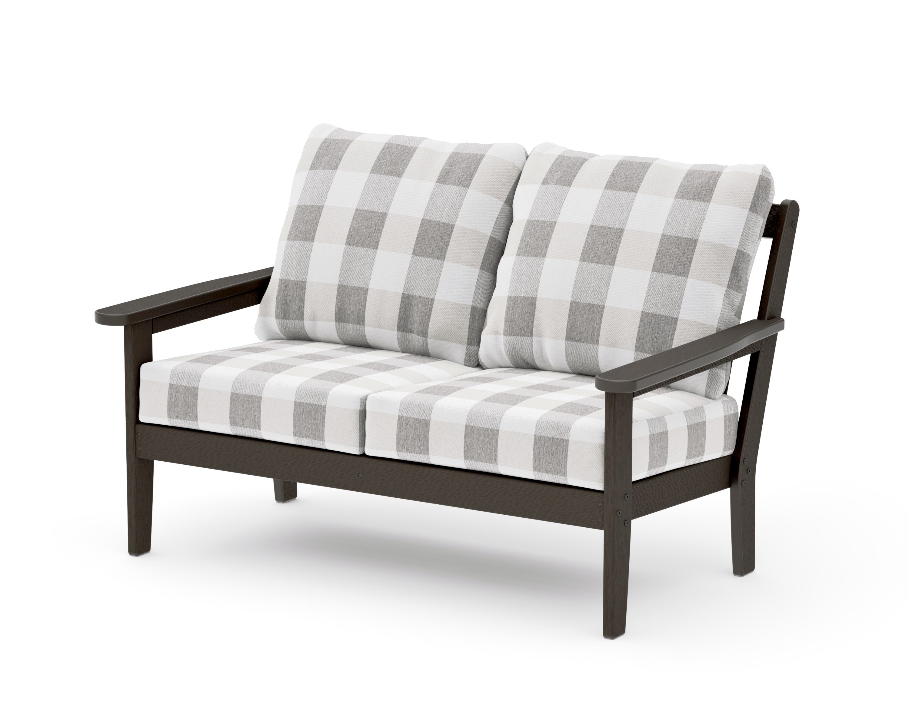 Cottage Deep Seating Loveseat in Vintage Coffee / Buffalo Plaid Grey Mist