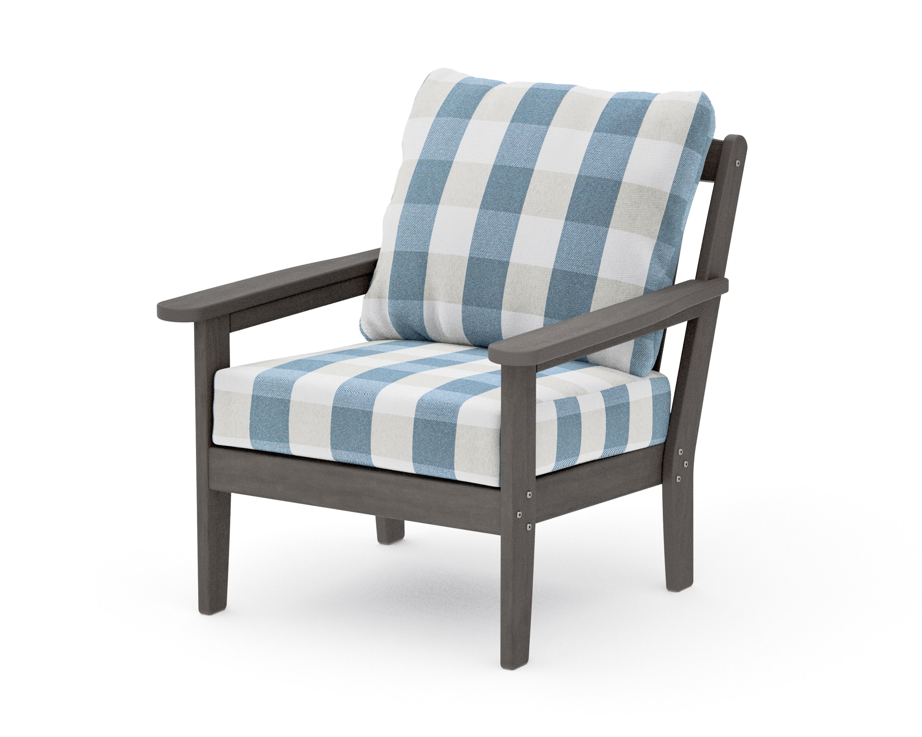 Cottage Deep Seating Chair in Driftwood / Buffalo Plaid Sky Blue