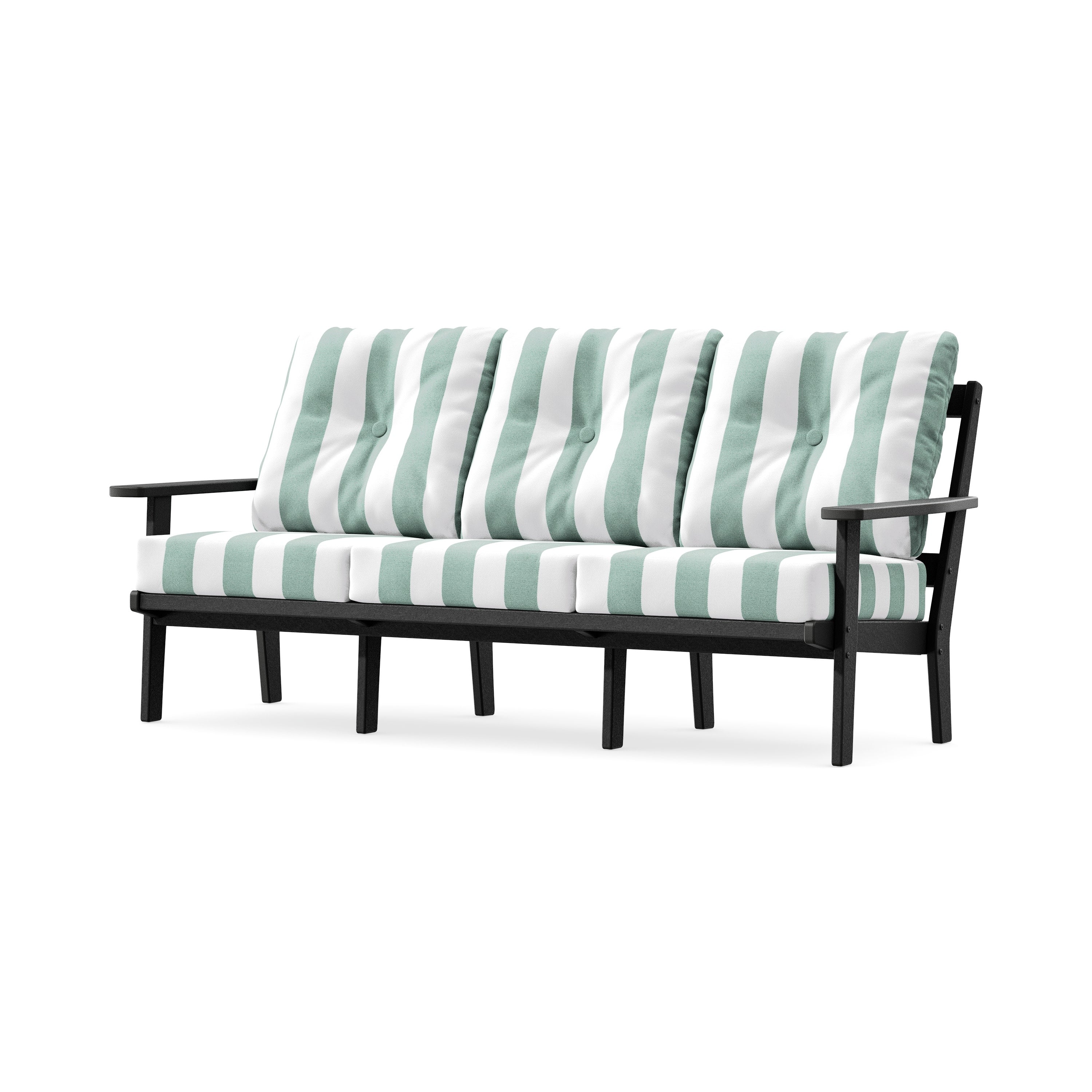 PrairieDeep Seating Sofa in Black / Cabana Stripe Glacier Spa