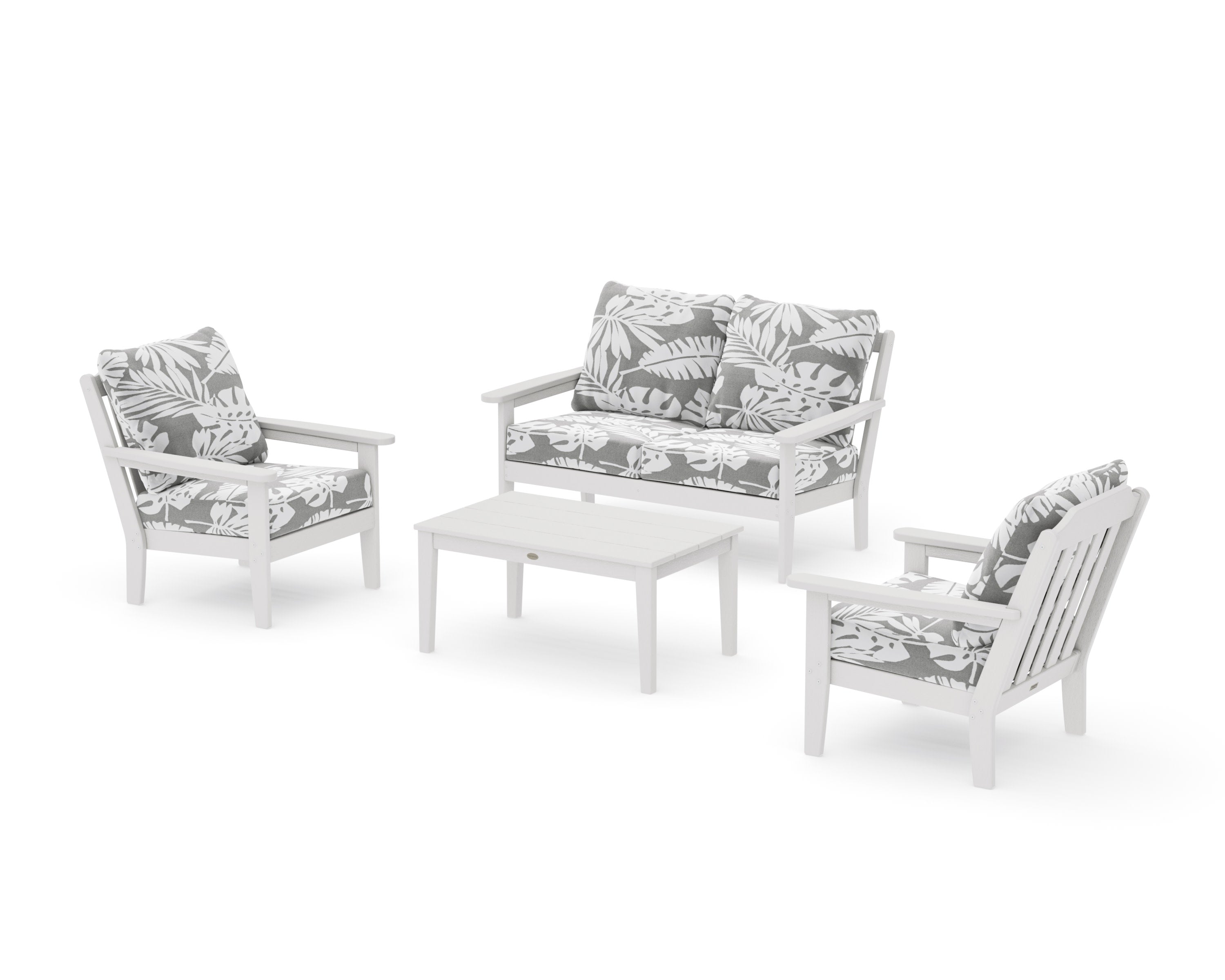 Cottage 4-Piece Deep Seating Set with Loveseat in Vintage White / Leaf Grey Mist