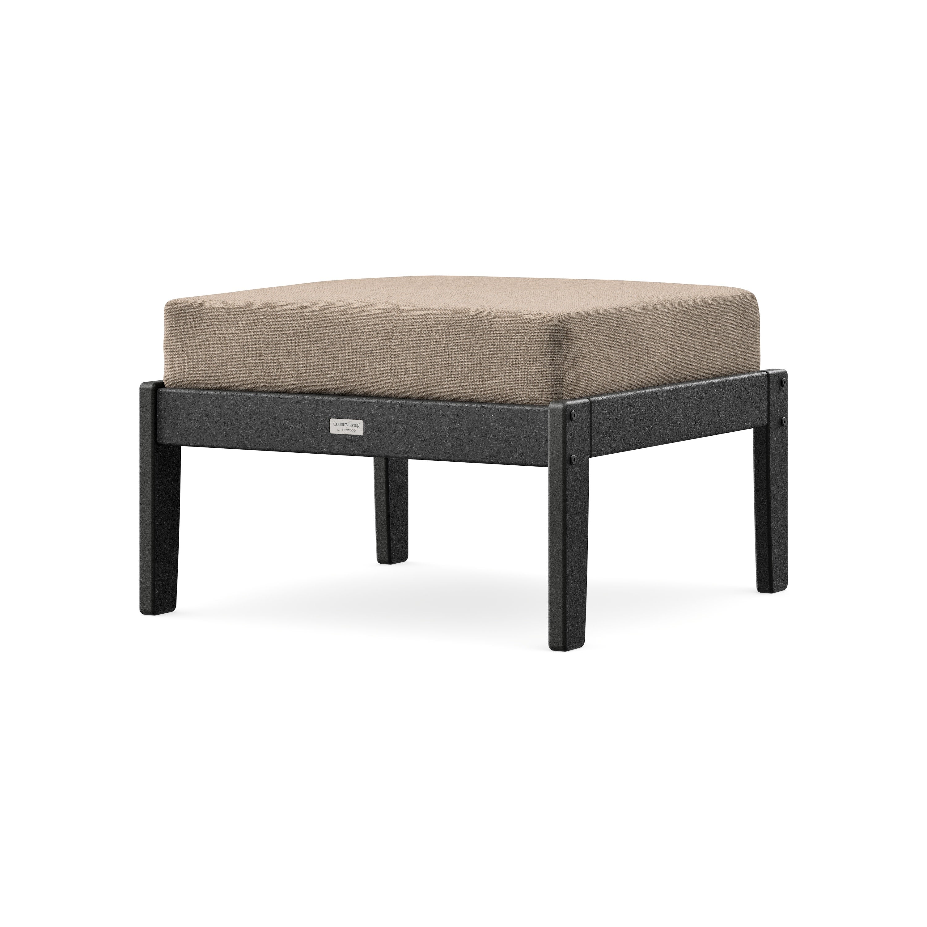 Cottage Deep Seating Ottoman in Black / Spiced Burlap