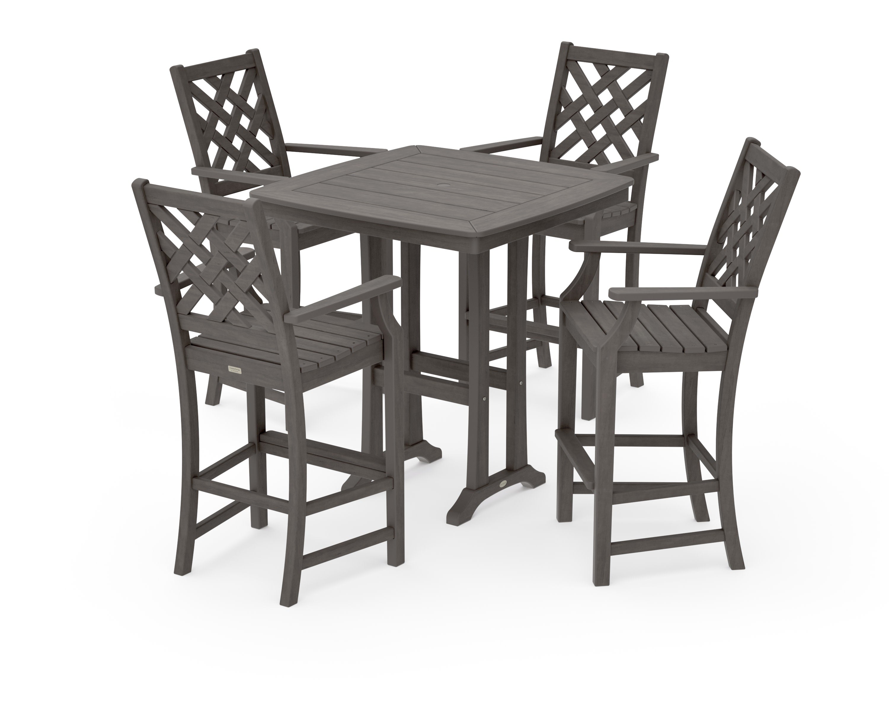 Wovendale 5-Piece Bar Set with Trestle Legs in Driftwood