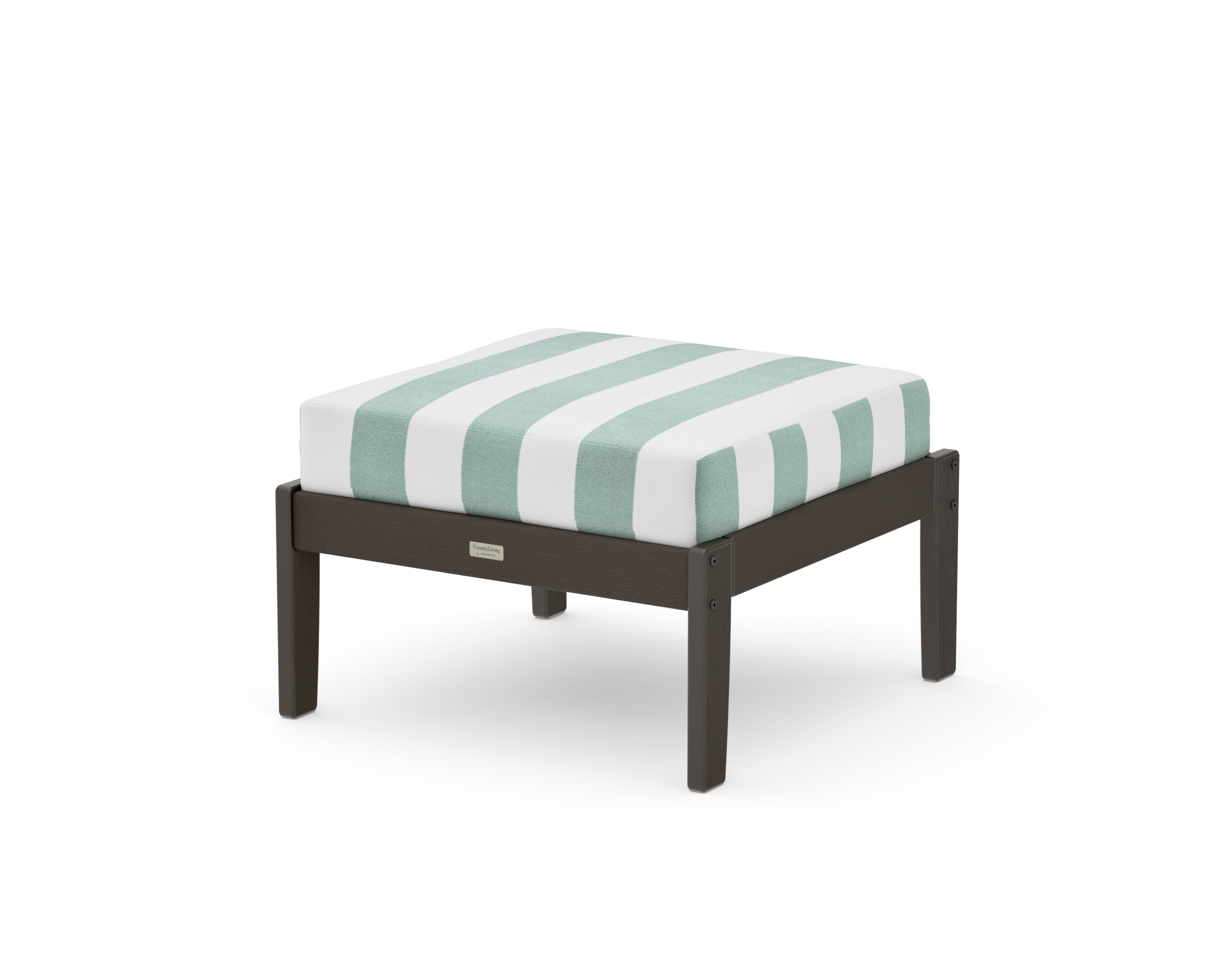 Cottage Deep Seating Ottoman in Vintage Coffee / Cabana Stripe Glacier Spa