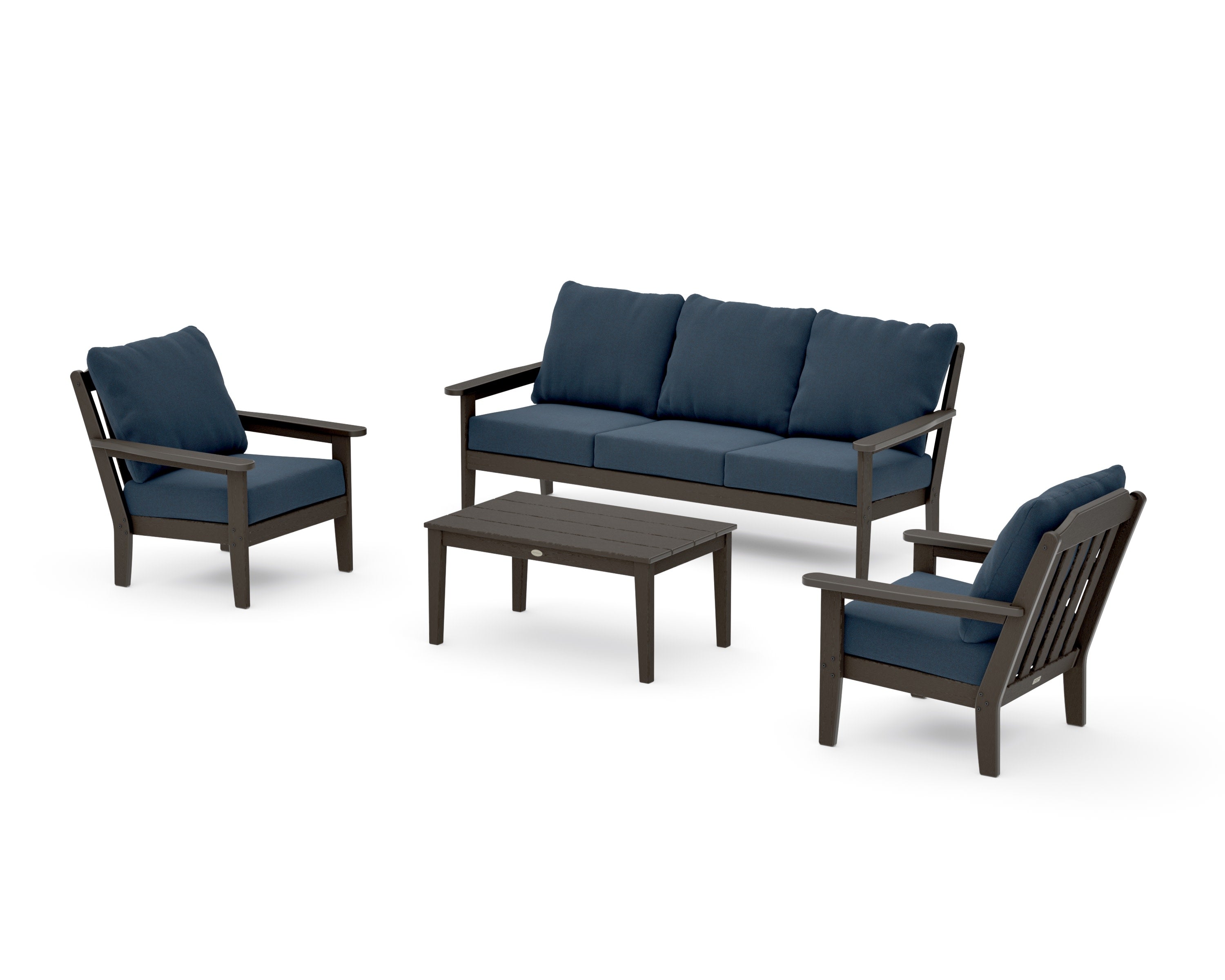 Cottage 4-Piece Deep Seating Set with Sofa in Vintage Coffee / Marine Indigo