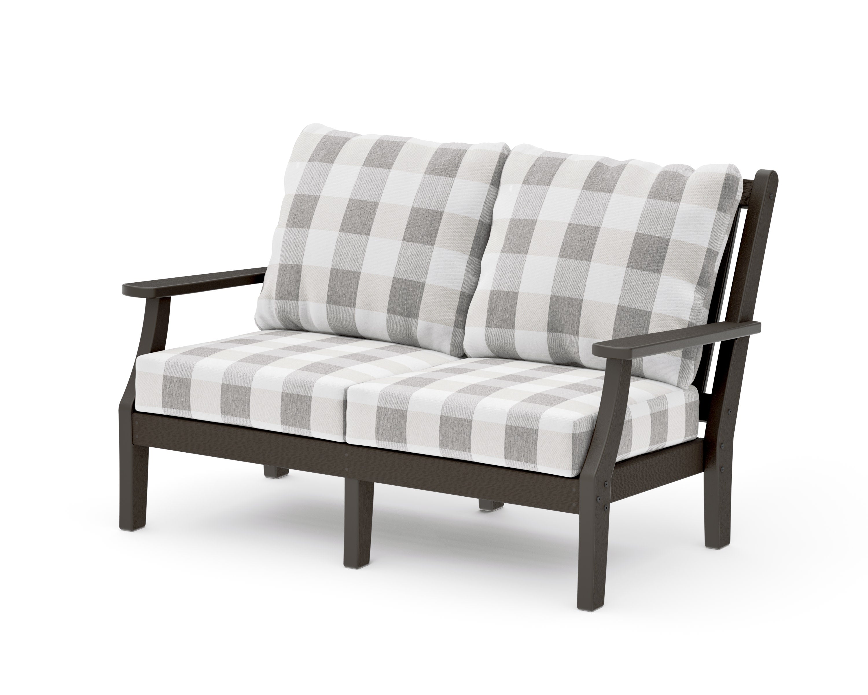 Wovendale Deep Seating Loveseat in Vintage Coffee / Buffalo Plaid Grey Mist