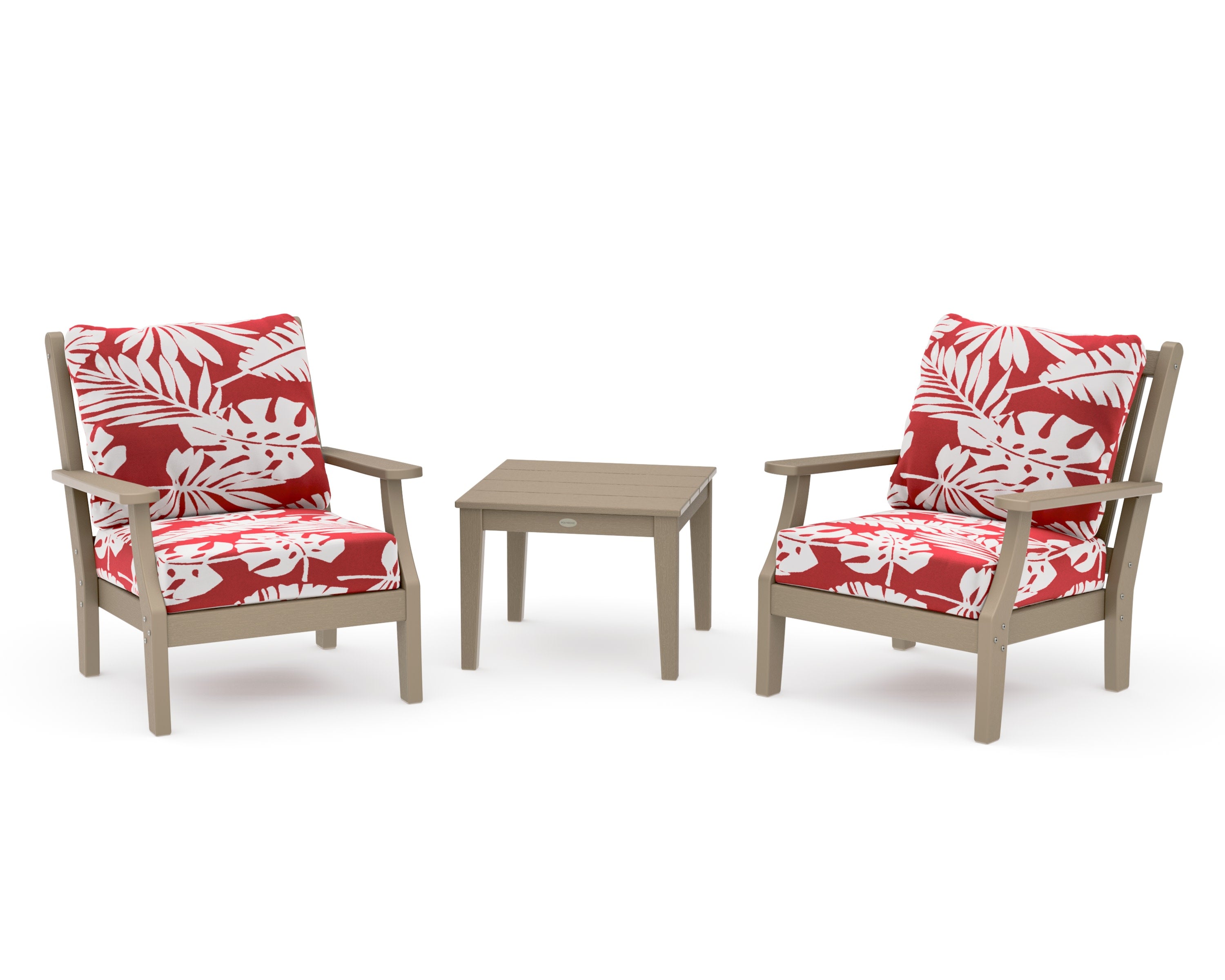 Wovendale 3-Piece Deep Seating Set in Vintage Sahara / Leaf Crimson