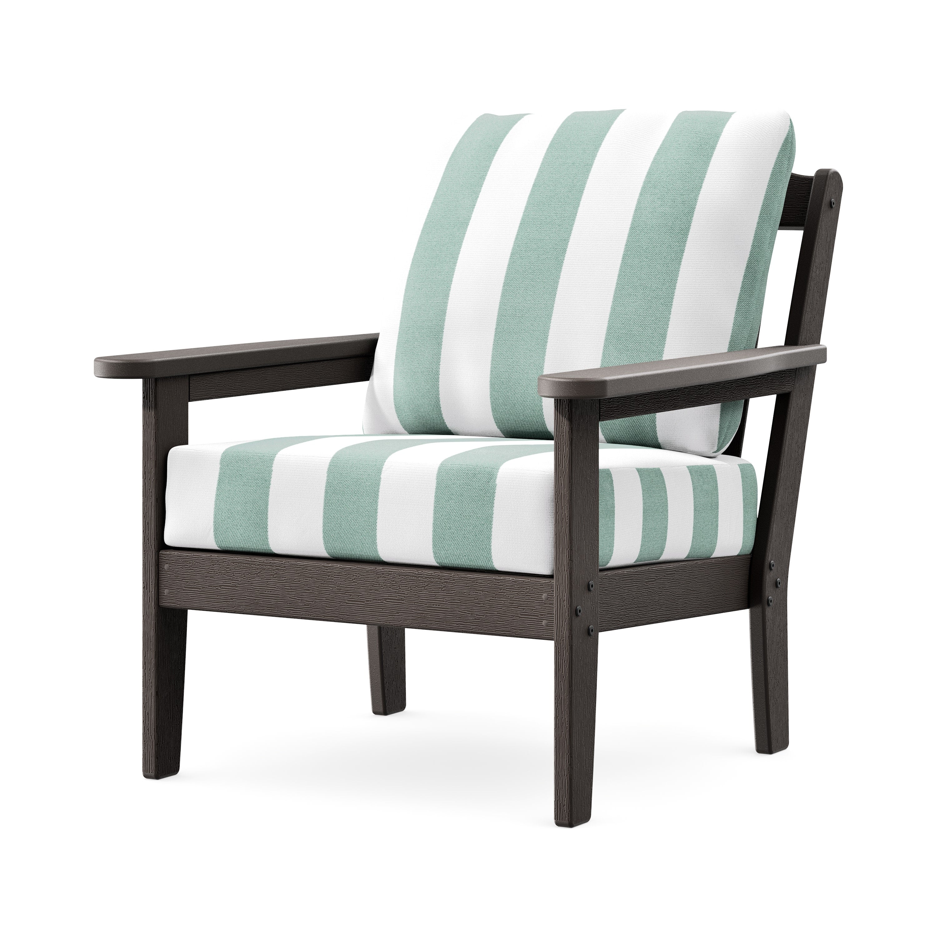 Cottage Deep Seating Chair in Vintage Coffee / Cabana Stripe Glacier Spa