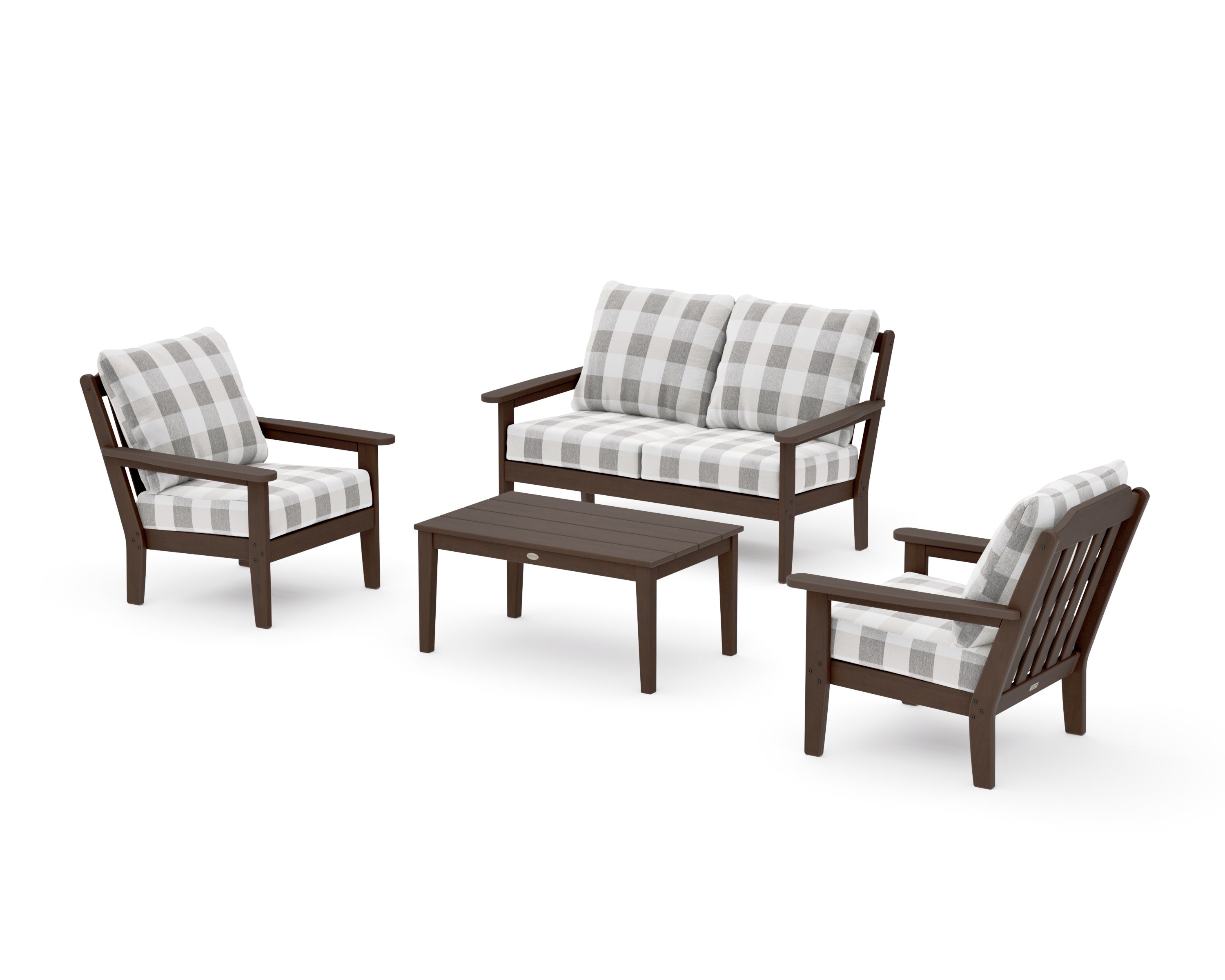 Cottage 4-Piece Deep Seating Set with Loveseat in Kona / Buffalo Plaid Grey Mist