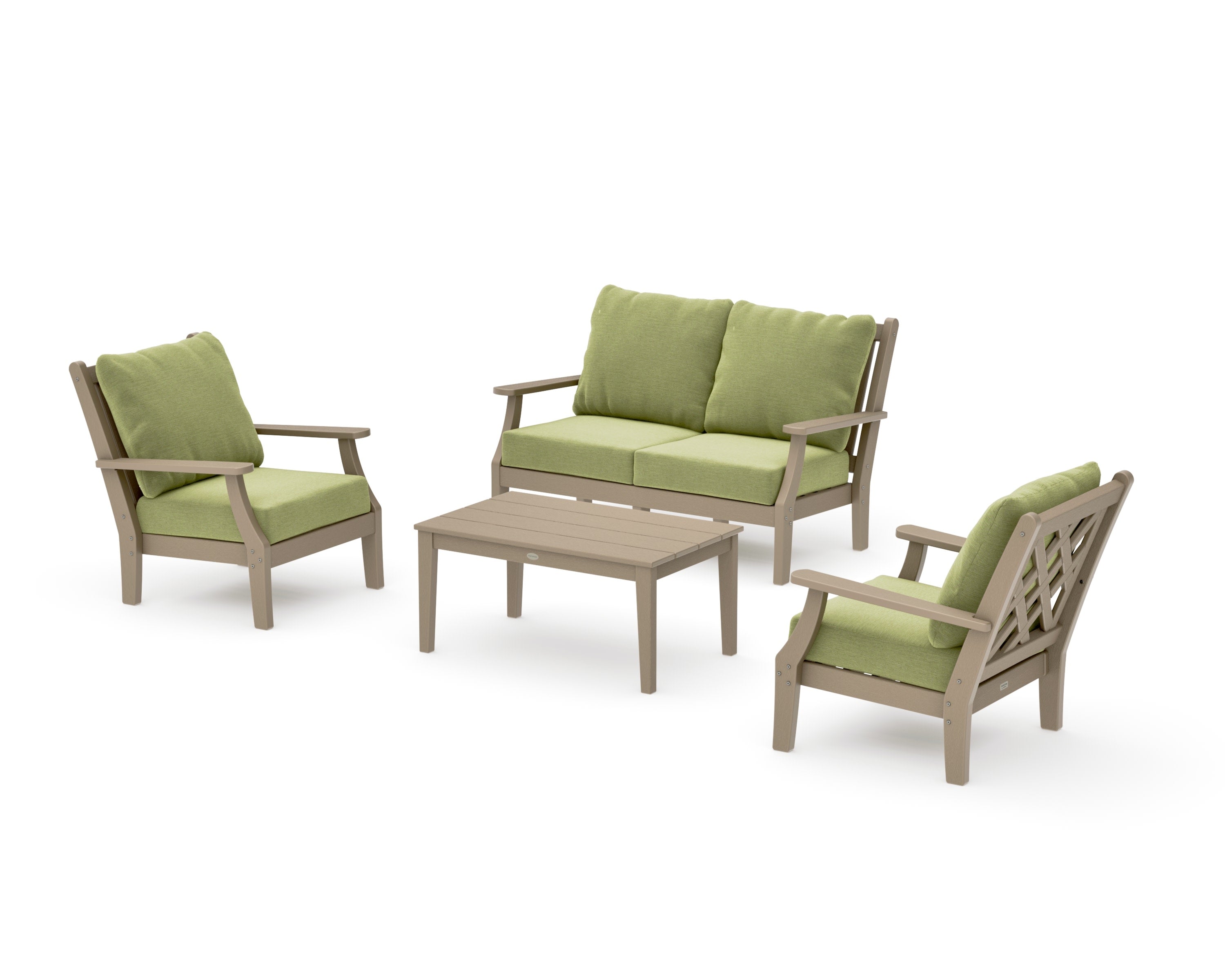 Wovendale 4-Piece Deep Seating Set with Loveseat in Vintage Sahara / Chartreuse Boucle