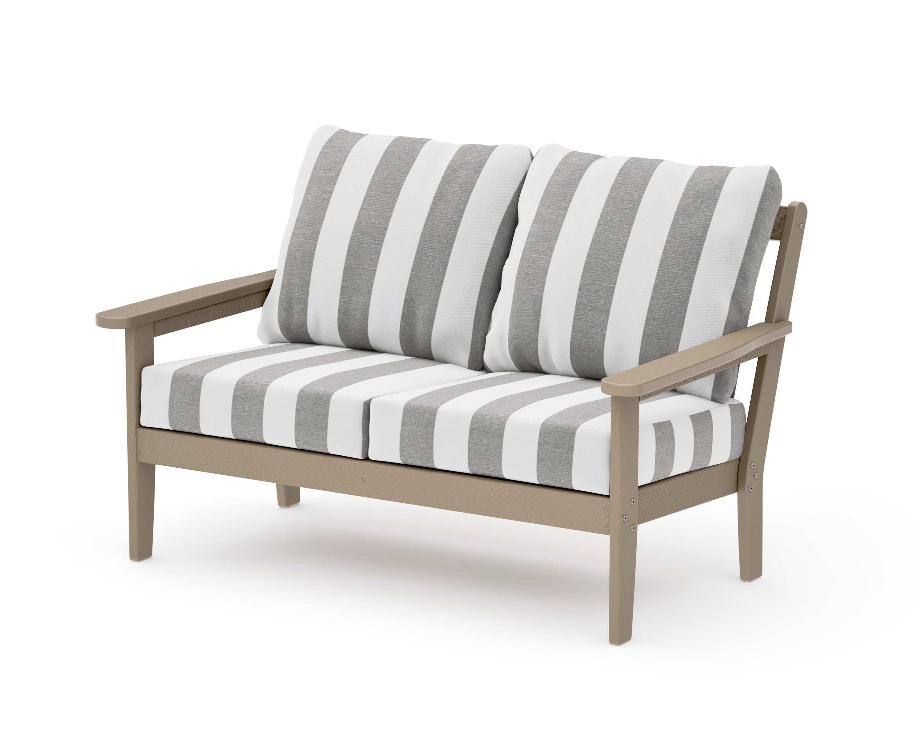 Cottage Deep Seating Loveseat in Vintage Sahara / Cabana Stripe Grey Mist
