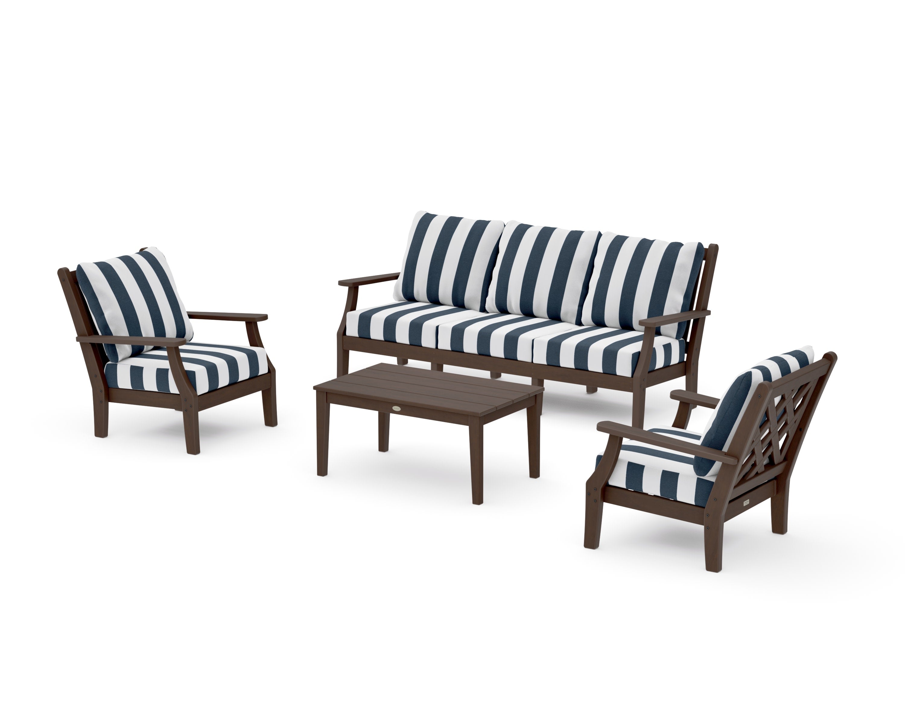 Wovendale 4-Piece Deep Seating Set with Sofa in Kona / Cabana Stripe Marine Indigo