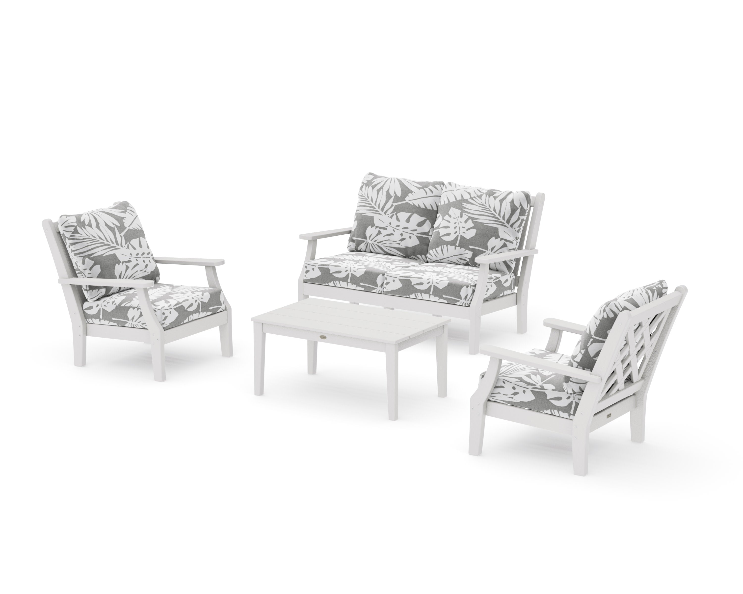Wovendale 4-Piece Deep Seating Set with Loveseat in Vintage White / Leaf Grey Mist